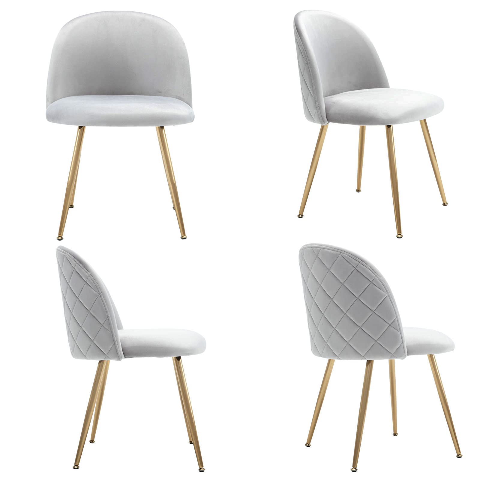 Wahson Set of 2 Velvet Dining Room Chairs - Grey Velvet Upholstered Hostess Chairs with Golden Chrome Legs for Kitchen, Dining Room & Home Decor