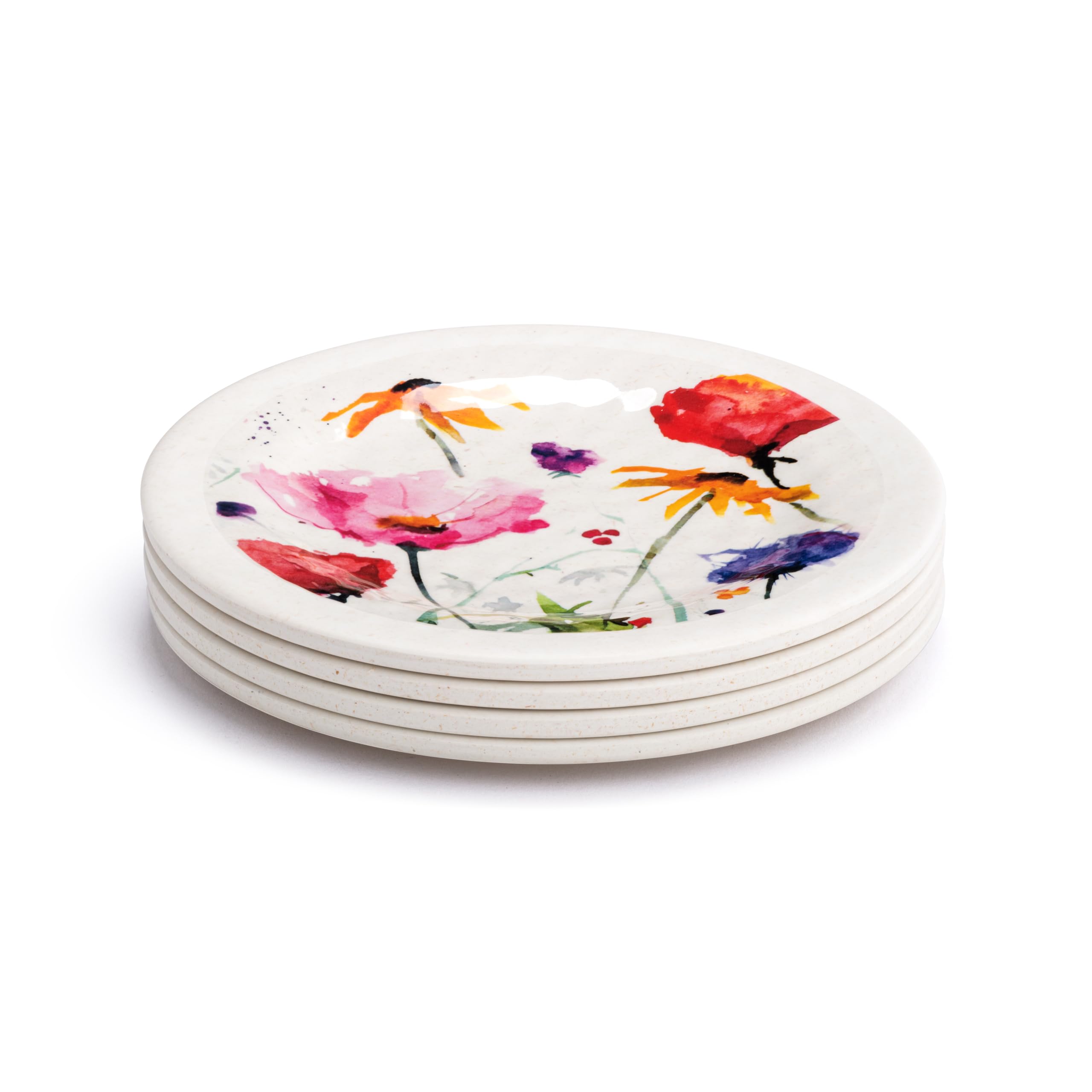 DEMDACO Dean Crouser Collection 6.5 Inch Melamine Appetizer Plates Set of 4 - Watercolor Wildflower Floral Design, Durable & Lightweight for Parties, Picnics, and Everyday Dining