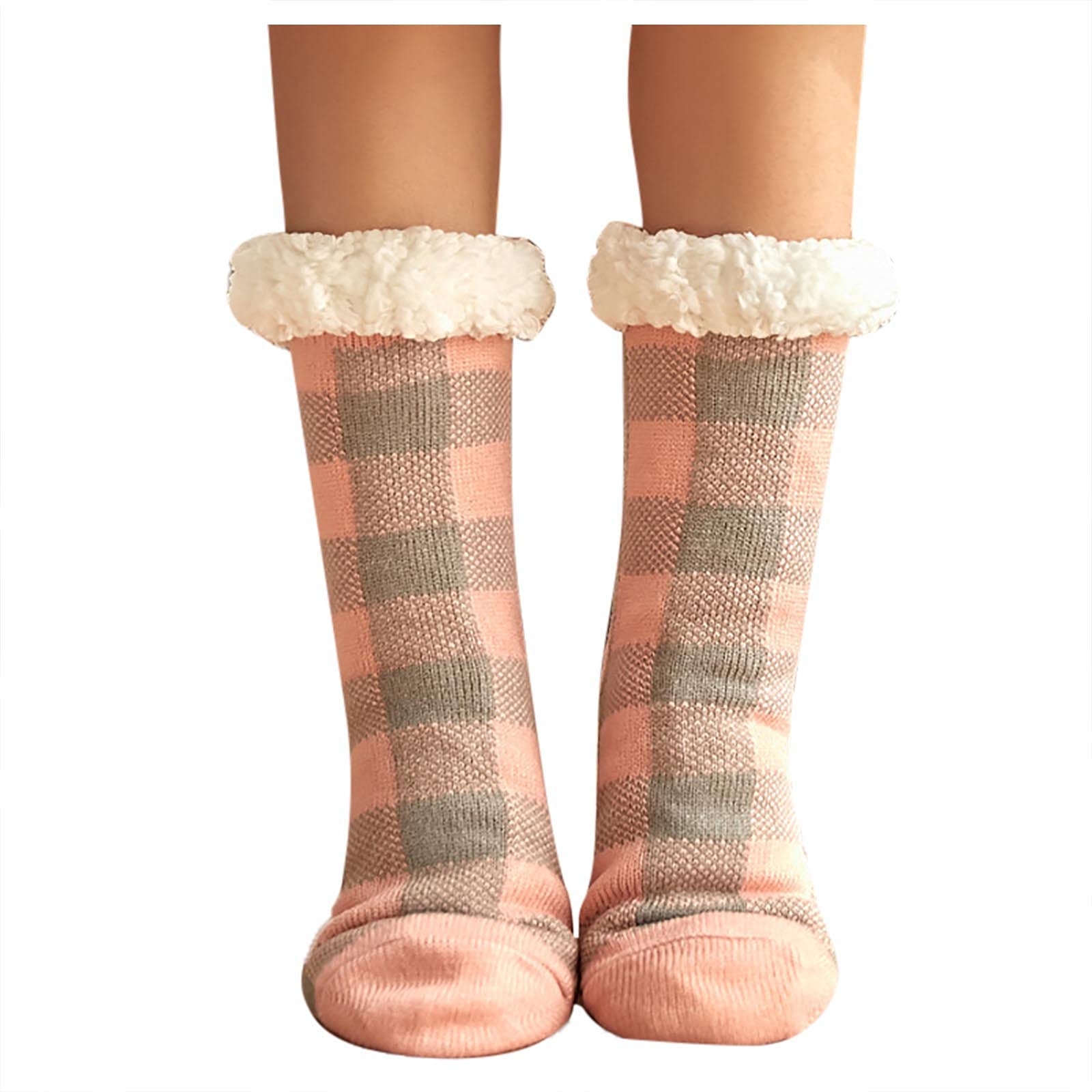 WYTong Women's Christmas Plaid Knit Slipper Socks - Thick Warm Fuzzy Floor Socks for Winter, Sleeping & Lounge Wear - Cozy Holiday Gift for Her