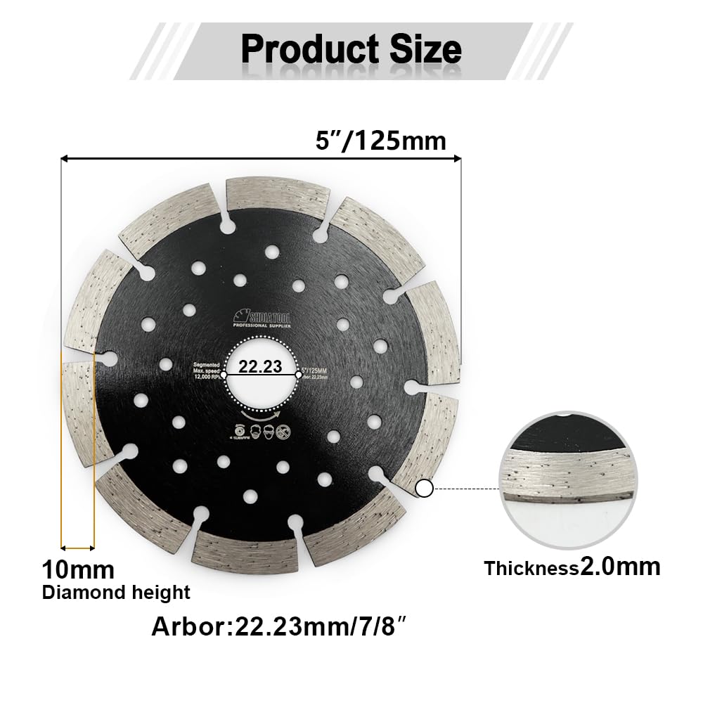 5 Inch Diamond Blades 2 Pack - Premium Dry/Wet Segmented Cutting Disc for Concrete, Stone, Brick, Block - Fits Angle Grinder with 7/8