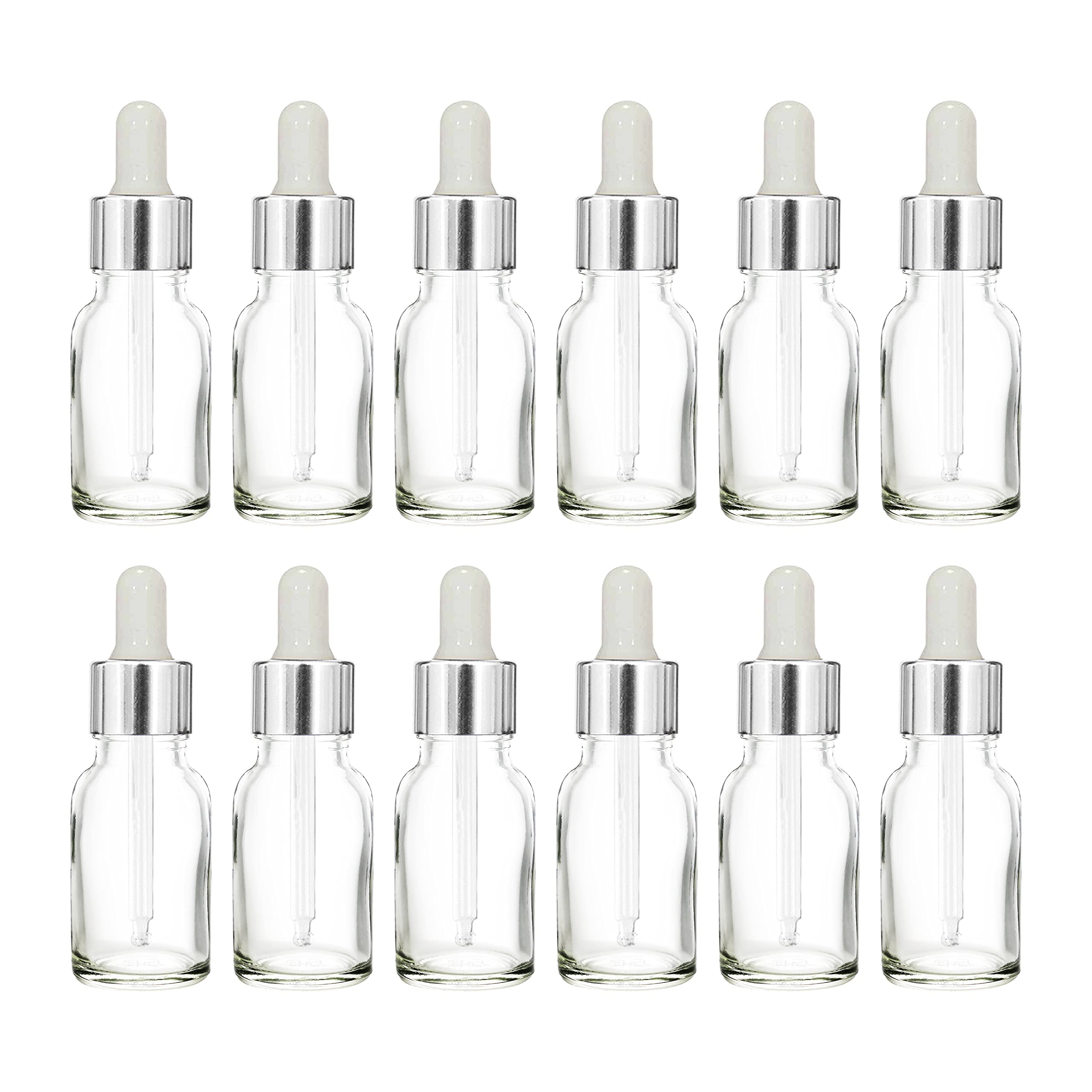 NSB Herbals 15ml Clear Empty Glass Bottle with Dropper & Silver Ring - Refillable Essential Oil, Perfume Container (Pack of 3) - Perfect for Aromatherapy, DIY Beauty & Travel Size Liquids