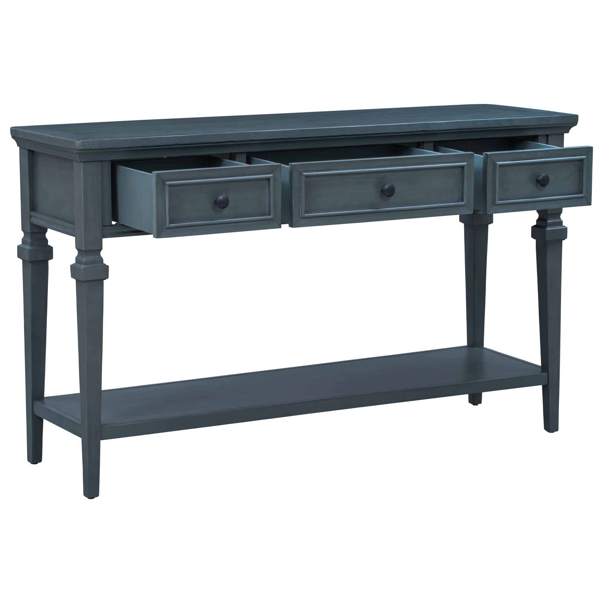 Merax Long Entryway Console Table with 3 Storage Drawers & Bottom Shelf - Navy Blue Sofa Table for Hallway with Pine Wood Frame & Sturdy Legs - Perfect for Small Space Organization & Home Decor
