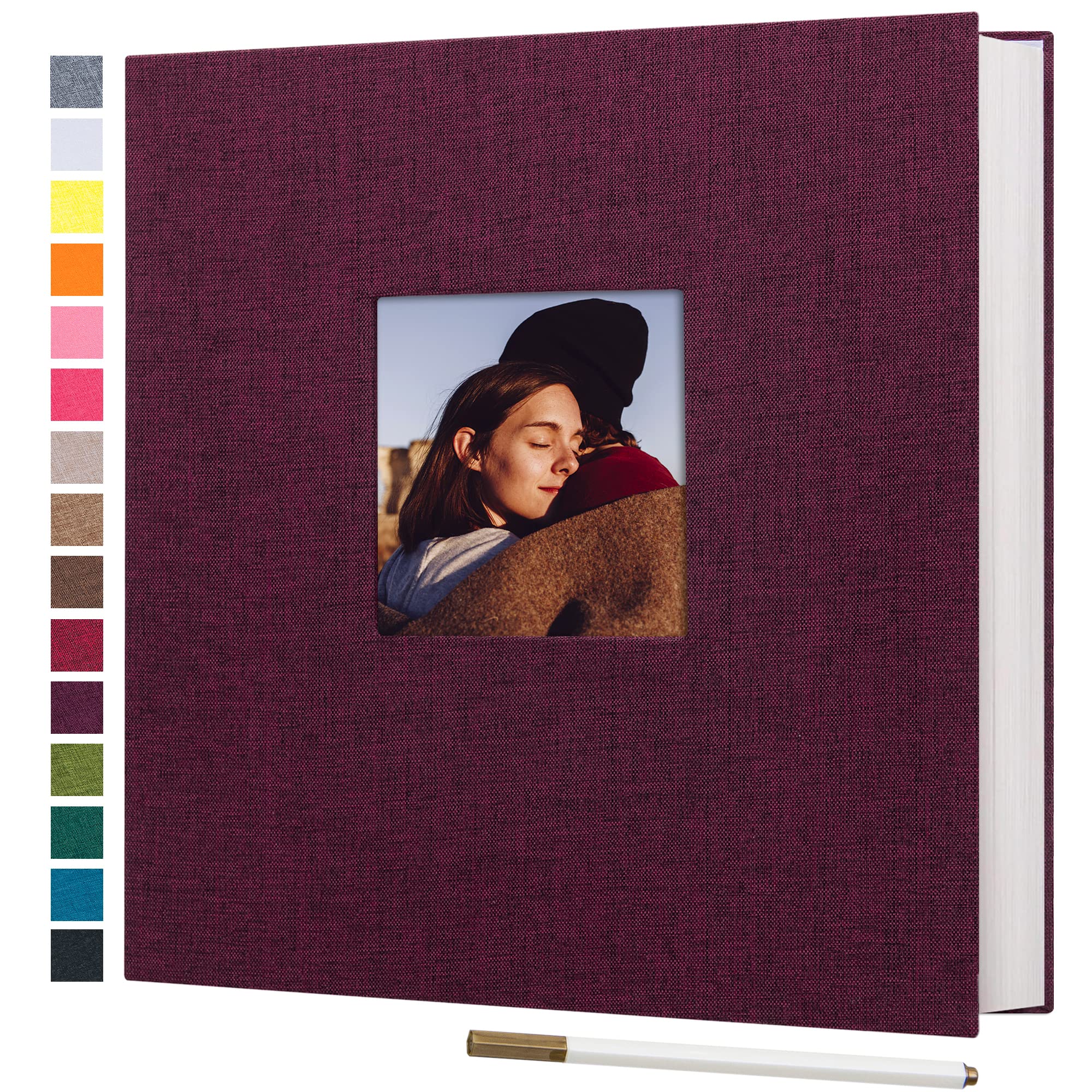 Potricher Large Self-Adhesive Photo Album - Holds 3x5, 4x6, 5x7 & 8x10 Pictures - Linen Cover Scrapbook with 40 Blank Magnetic Pages & Metallic Pen (Purple, 11x10.6 Inches) - Perfect for Wedding, Baby, Travel Memories & DIY Projects