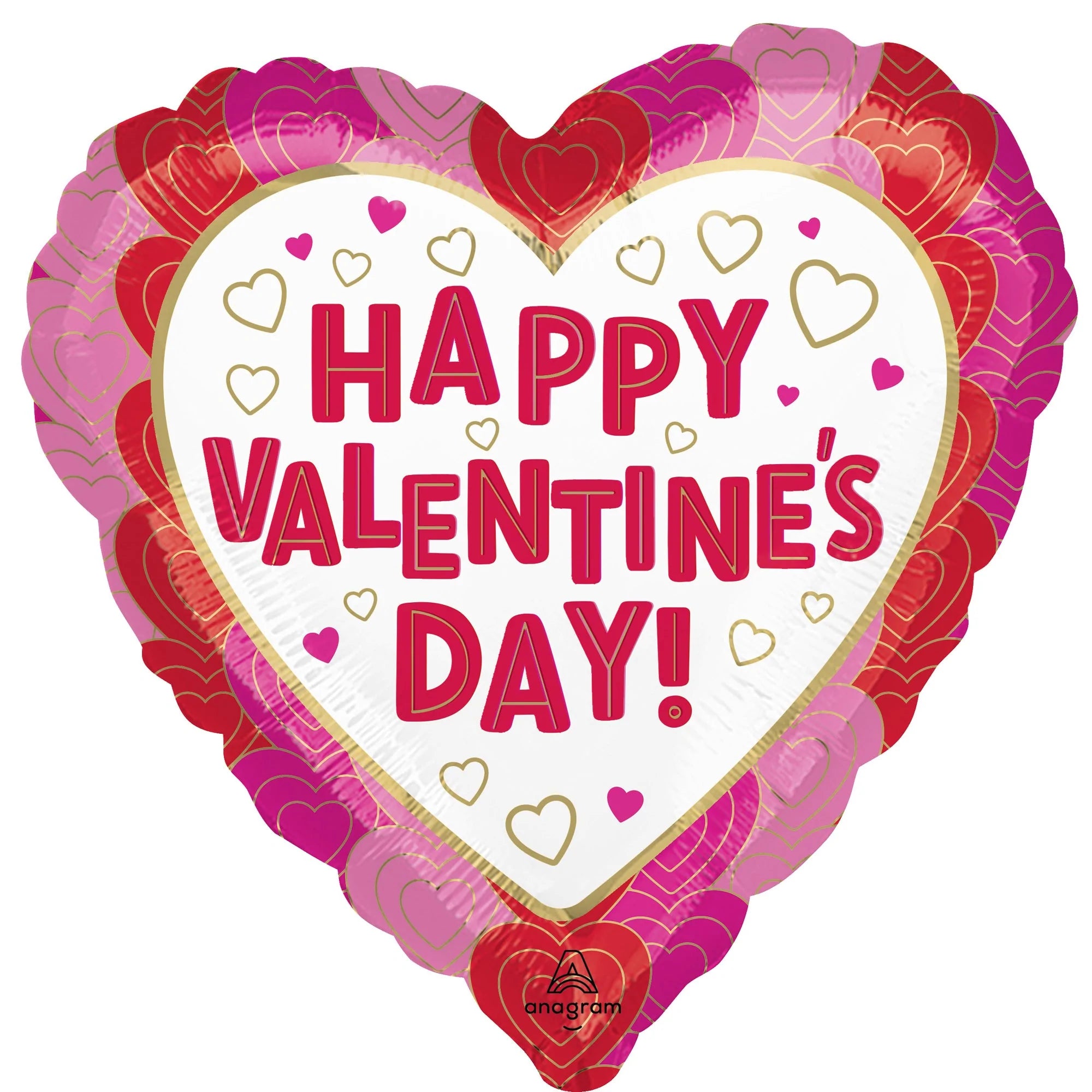 Valentine's Day Heart Foil Balloon - 18 Inch Pink Red White Heart Shaped Balloon with Hearts Design - Perfect for Romantic Proposals, Anniversary Decorations & Wedding Party Decor