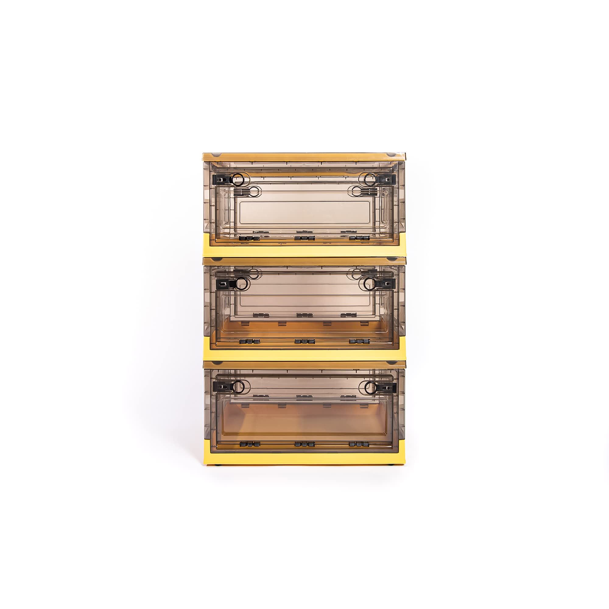 Best 3-Pack Collapsible Storage Bins with Side Opening & Stackable Lid - Foldable Home Organization Cube for Closet, Office & Kids Room (Medium, Yellow) - Perfect for Toys, Books & Seasonal Storage