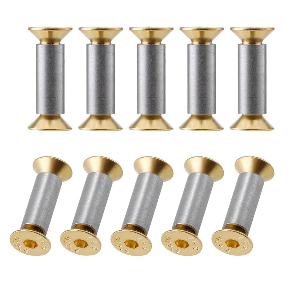 10 Pack Gold Hex Flat Knife Handle Screws Rivets Bolts Fasteners - Premium Knife Making Hardware for DIY, Repair & Custom Knives (Ideal for Knife Makers, Woodworking & Tool Maintenance)