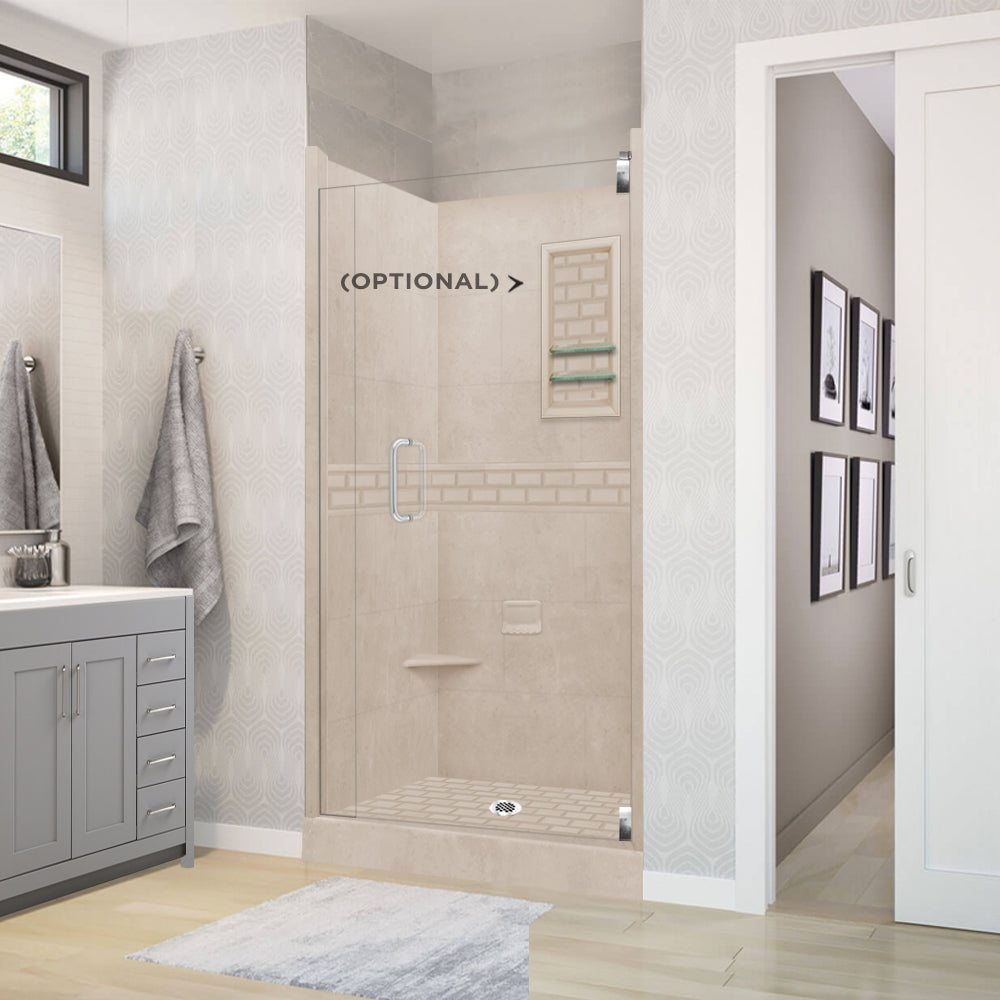 Alcove Brown Sugar Sistine Stone & Subway Tile Shower Remodel Kit - DIY Bathroom Renovation with Waterproof Peel and Stick Backsplash for Easy Home Improvement