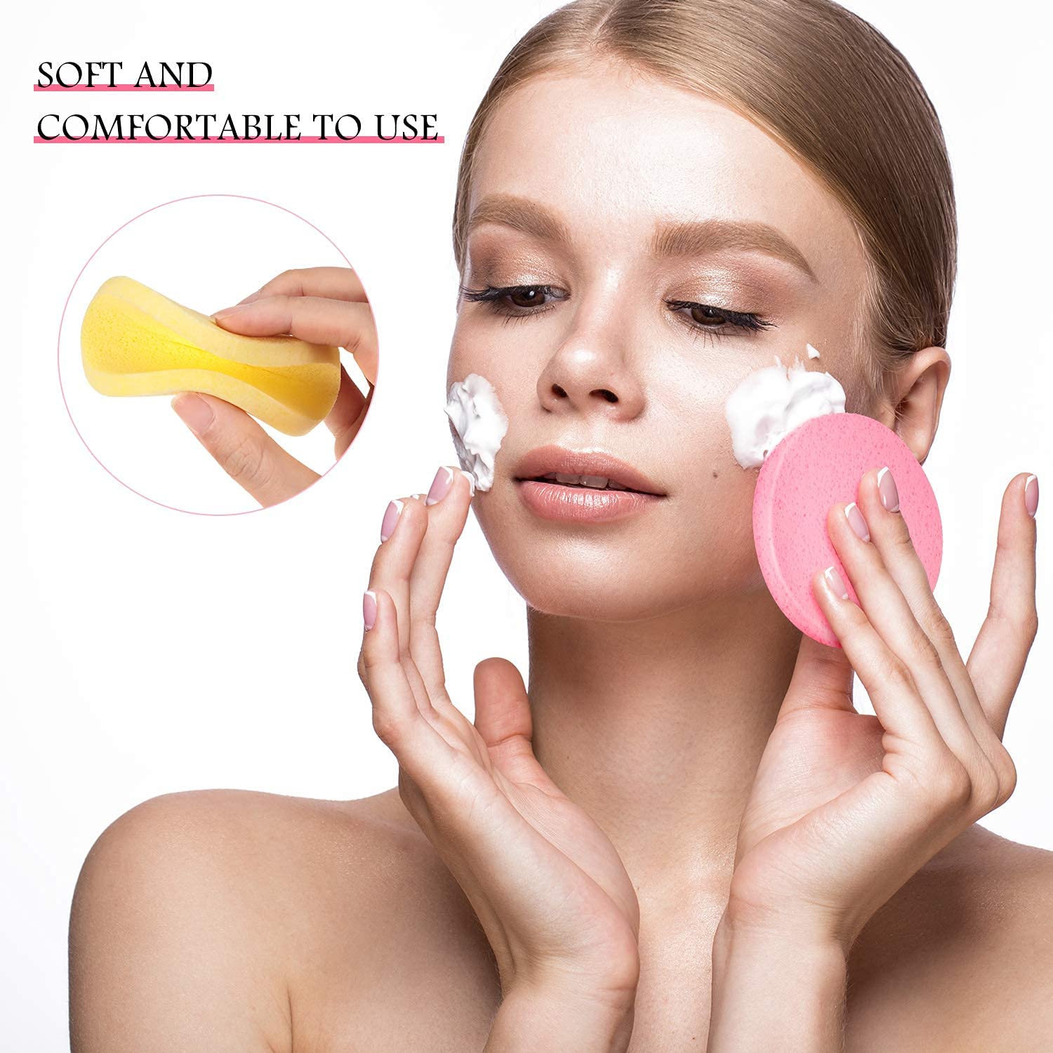SVS ONLINE Face Pack & Bleach Applicator Brush - 1pc Soft Washable Makeup Sponge & 6 Cleansing Sticks - Gentle Facial Cleaning Puff for Skin Care & Makeup Removal - Perfect for Daily Beauty Routine & Spa Treatments