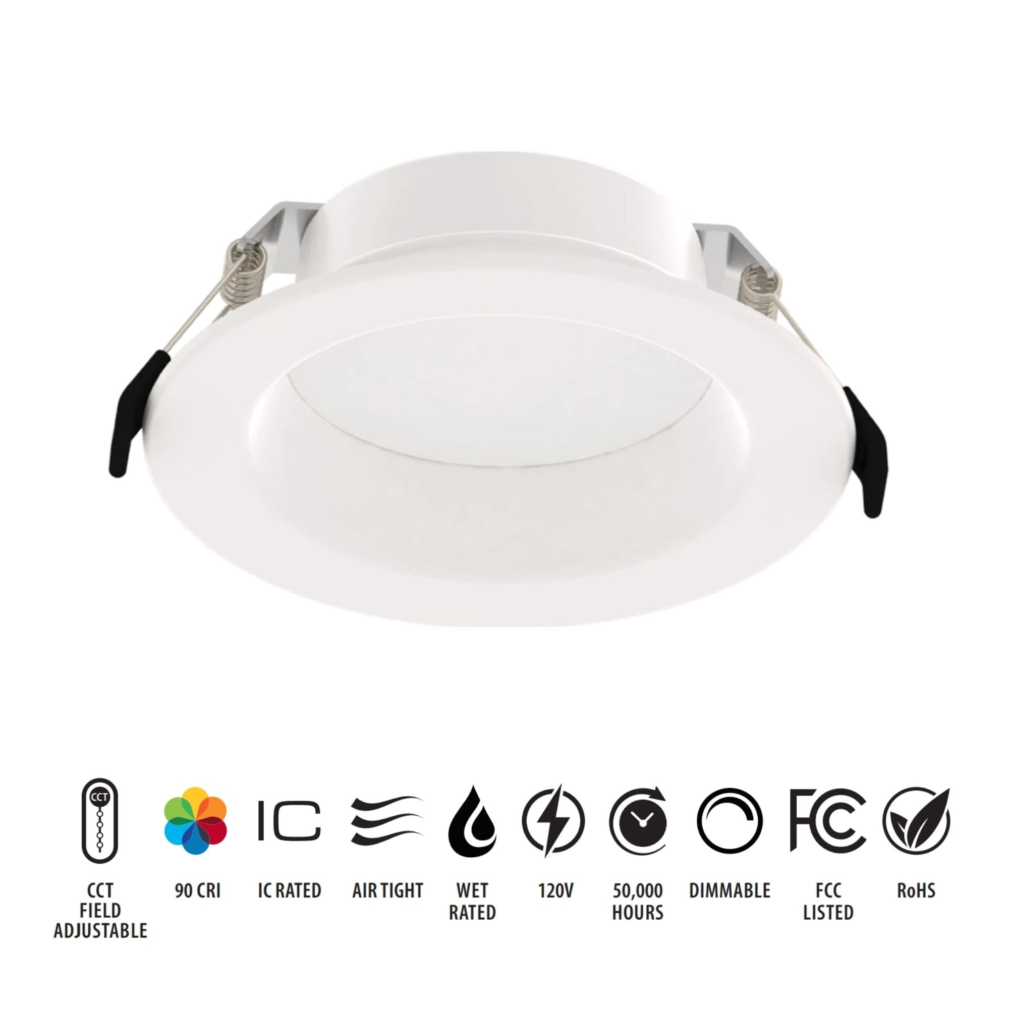 4 Inch Wafer Recessed LED Downlight - 1200 Lumens, 5 Color Temperatures (2700K-5000K), Deep Recessed Smooth Trim for Bedroom, Kitchen & Living Room Lighting