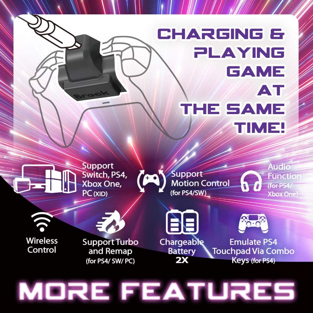 Brook X One Wireless Controller with EXTRA XL Adapter & Rechargeable Battery - Compatible with Xbox One, PS4, Switch & PC (Black) - Perfect for Gaming, Streaming & Multi-Platform Play