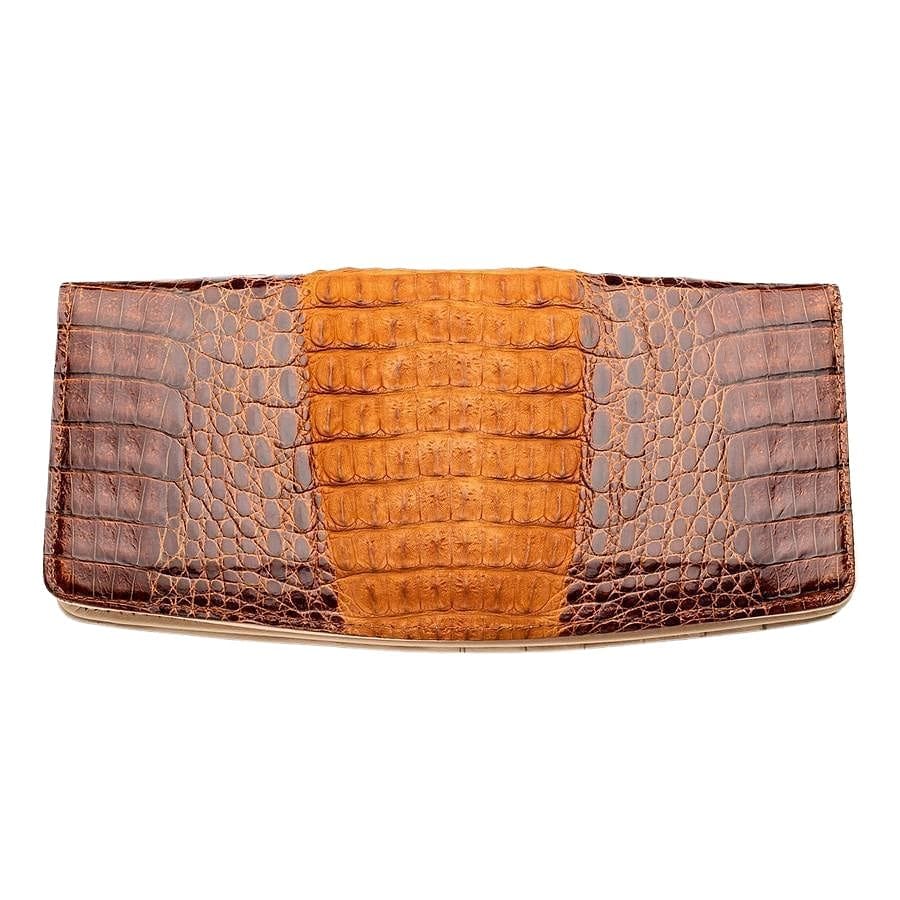 Premium Dark Brown Two-Tone Crocodile Leather Long Wallet for Men - Stylish RFID Blocking Bifold Wallet for Everyday Use & Travel