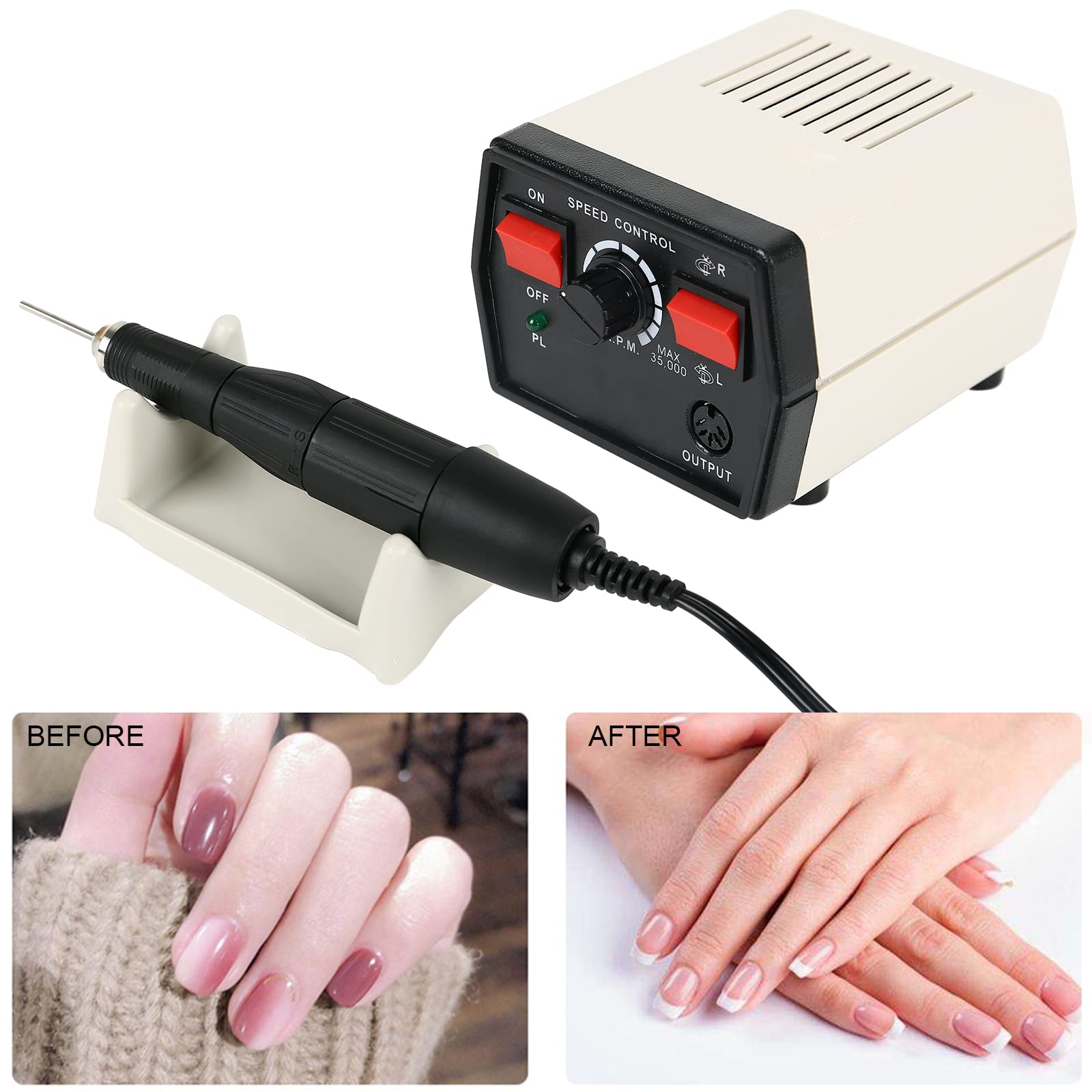 Professional Electric Nail Drill 35000 RPM - Manicure Pedicure Kit with Buffer & Grinder for Acrylic Gel Nails - Home & Salon Use (2.35mm) - Perfect for Nail Art, Extensions & Polish Removal