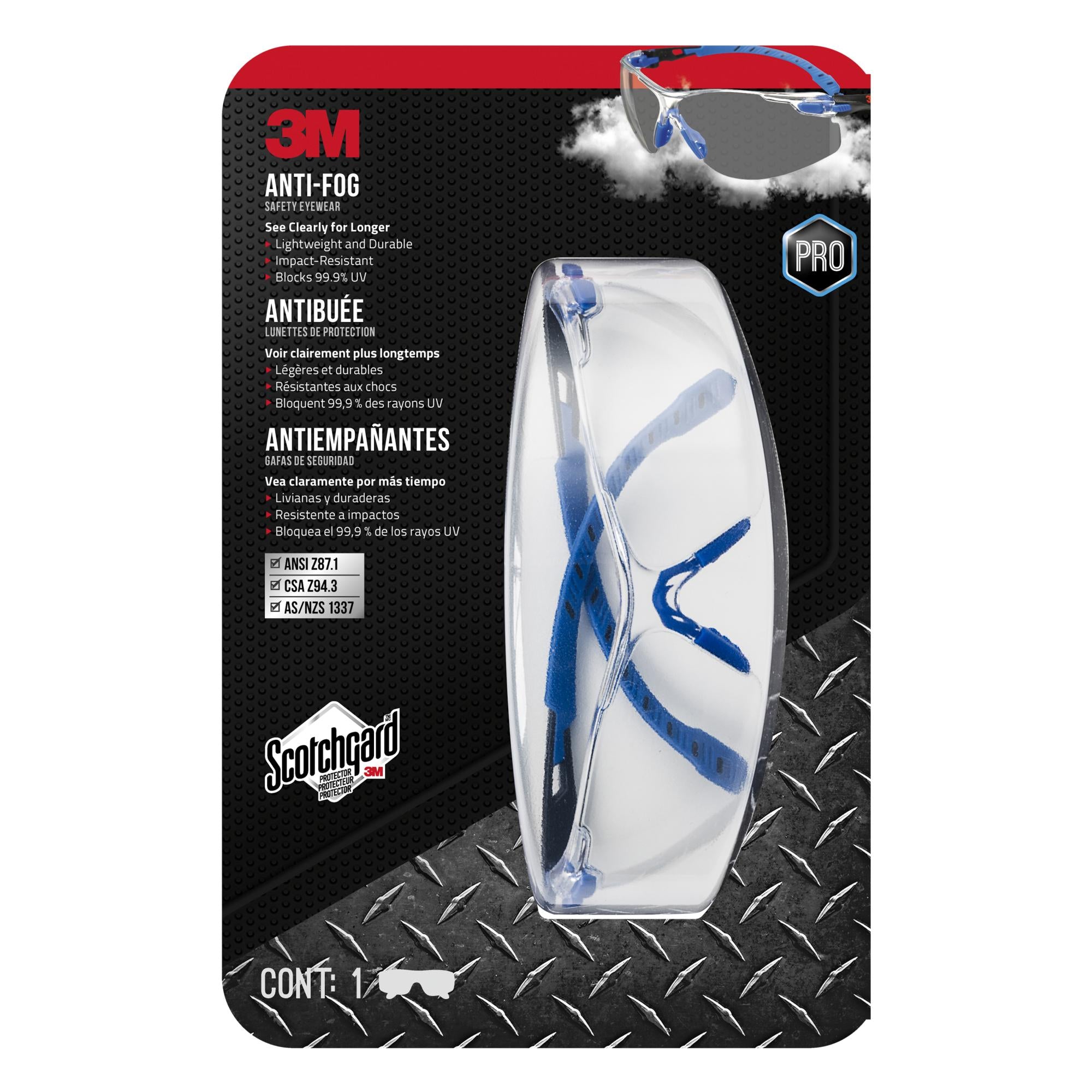 3M Anti Fog Safety Goggles with Scotchgard Protector 47210H1 VDC PS - Black/Blue - Clear Vision for Construction, Lab Work & DIY Projects