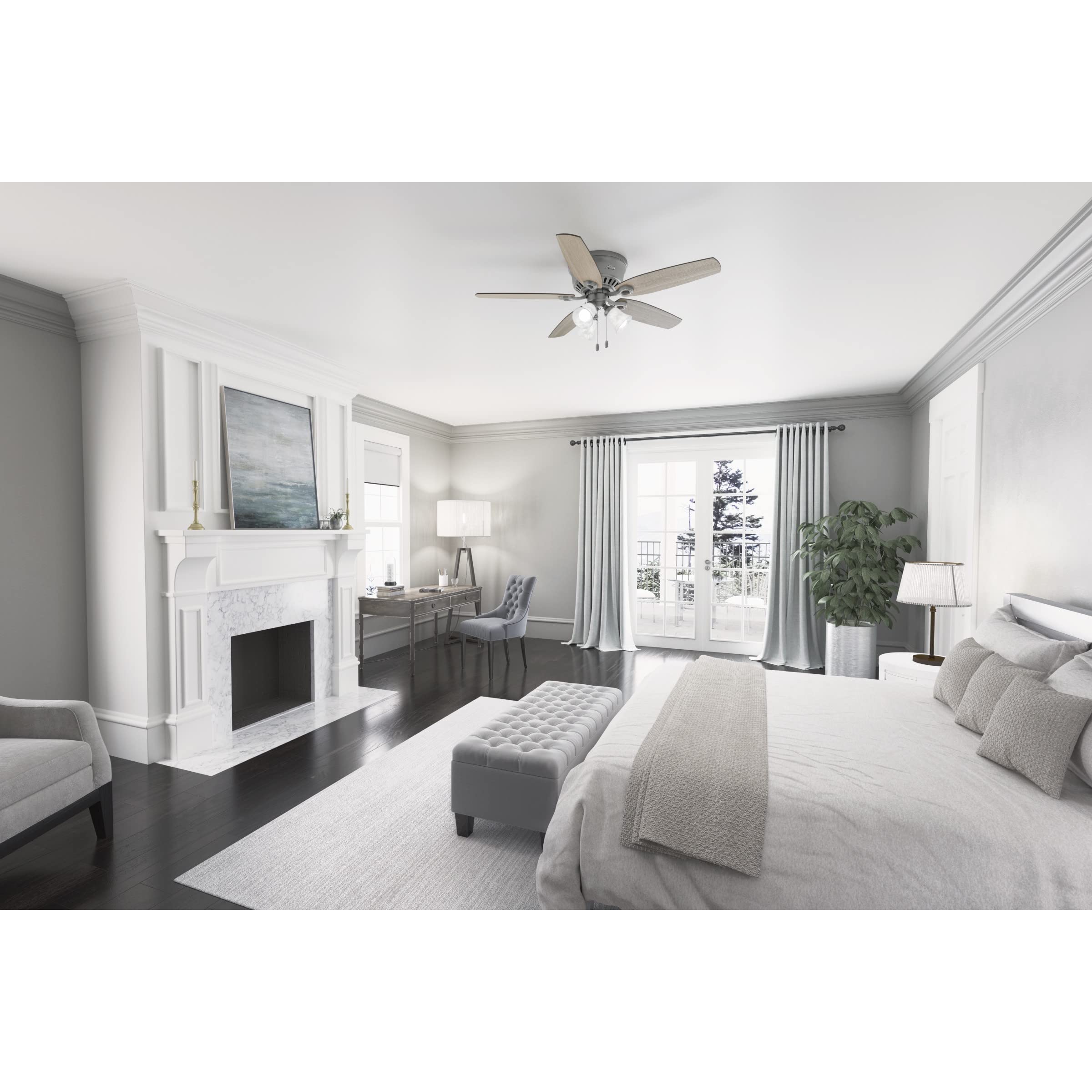 Hunter Fan Company 51113 52-Inch Low Profile Ceiling Fan with LED Light Kit - Matte Silver Finish - Pull Chain Control - Perfect for Bedrooms, Living Rooms & Home Offices