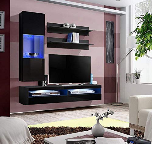 Modern Wall-Mounted TV Stand with Storage & LED Lights - 35