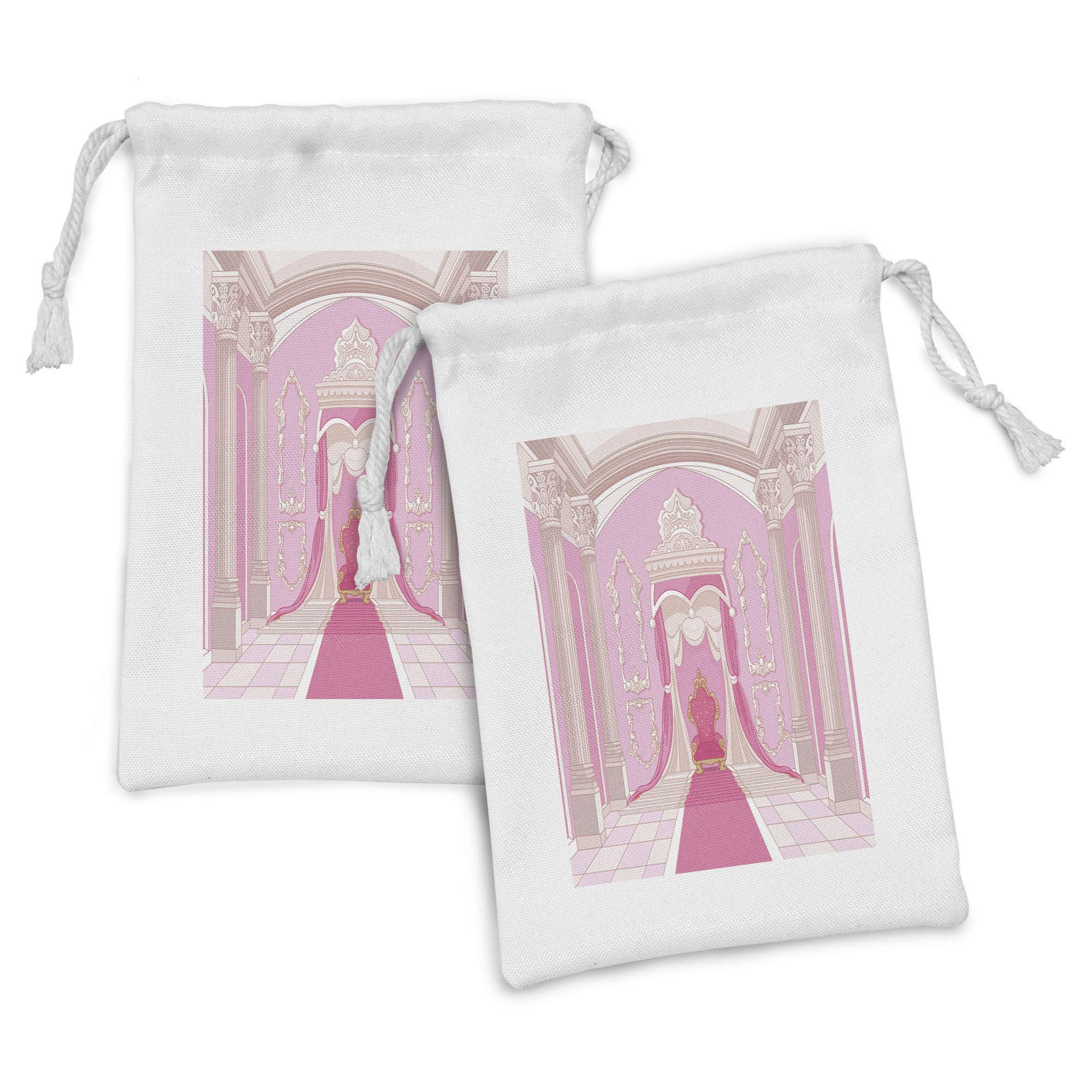 Ambesonne 2-Pack Fabric Drawstring Pouches - Fantasy Castle Cartoon Design, 9