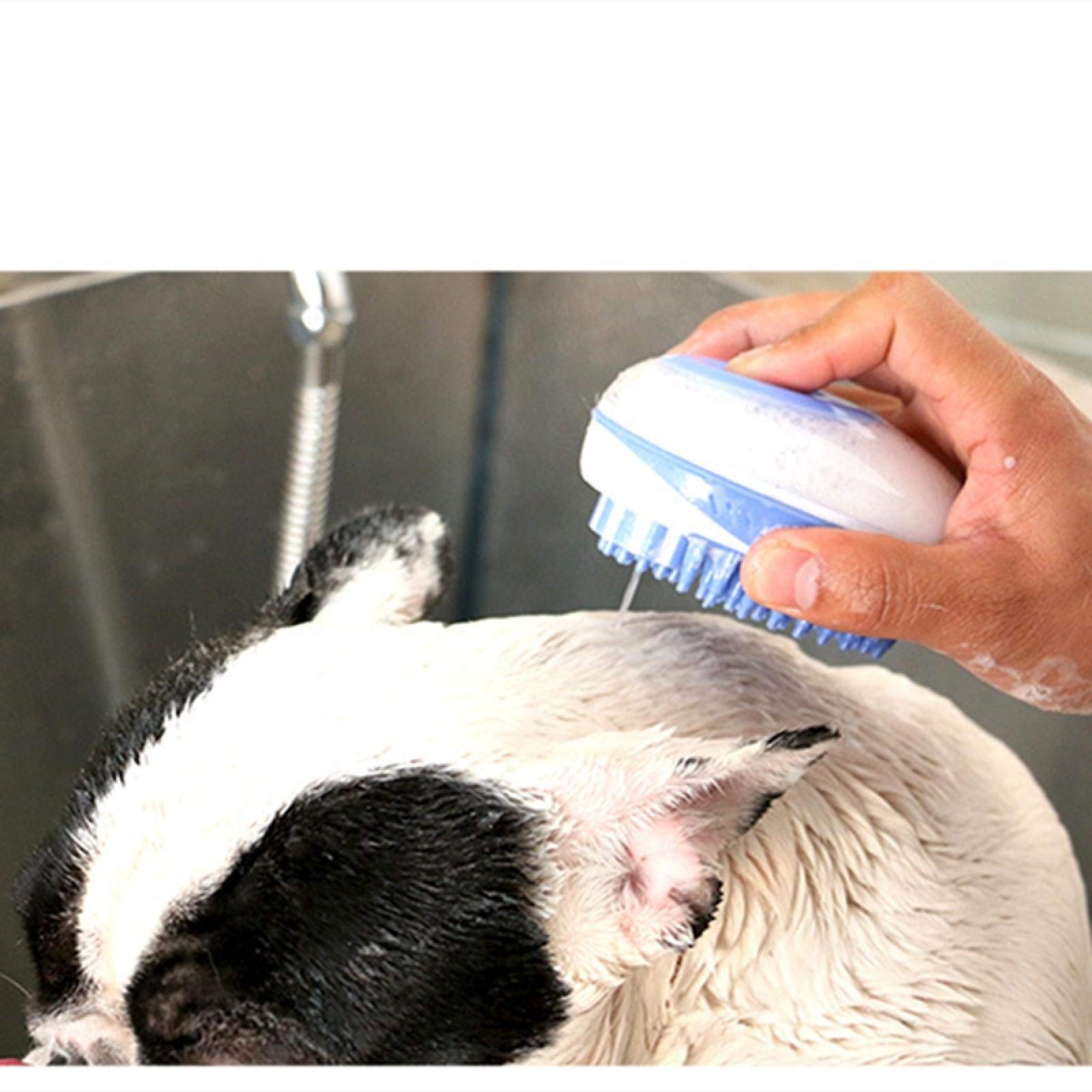 TwoJoySheep 2-in-1 Pet Bath Brush & Shampoo Dispenser - Gentle Massage Brush for Dogs & Cats - Water-Activated Shower Gel Cleaning Supplies - Perfect for Bath Time Grooming & Relaxation at Home