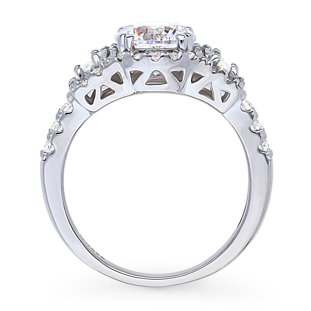 BERRICLE Sterling Silver 3-Stone Wedding & Engagement Ring - 1.6ct Round Cut Cubic Zirconia CZ Halo Ring for Women - Rhodium Plated Size 4-10 - Perfect for Proposals, Anniversaries & Special Occasions