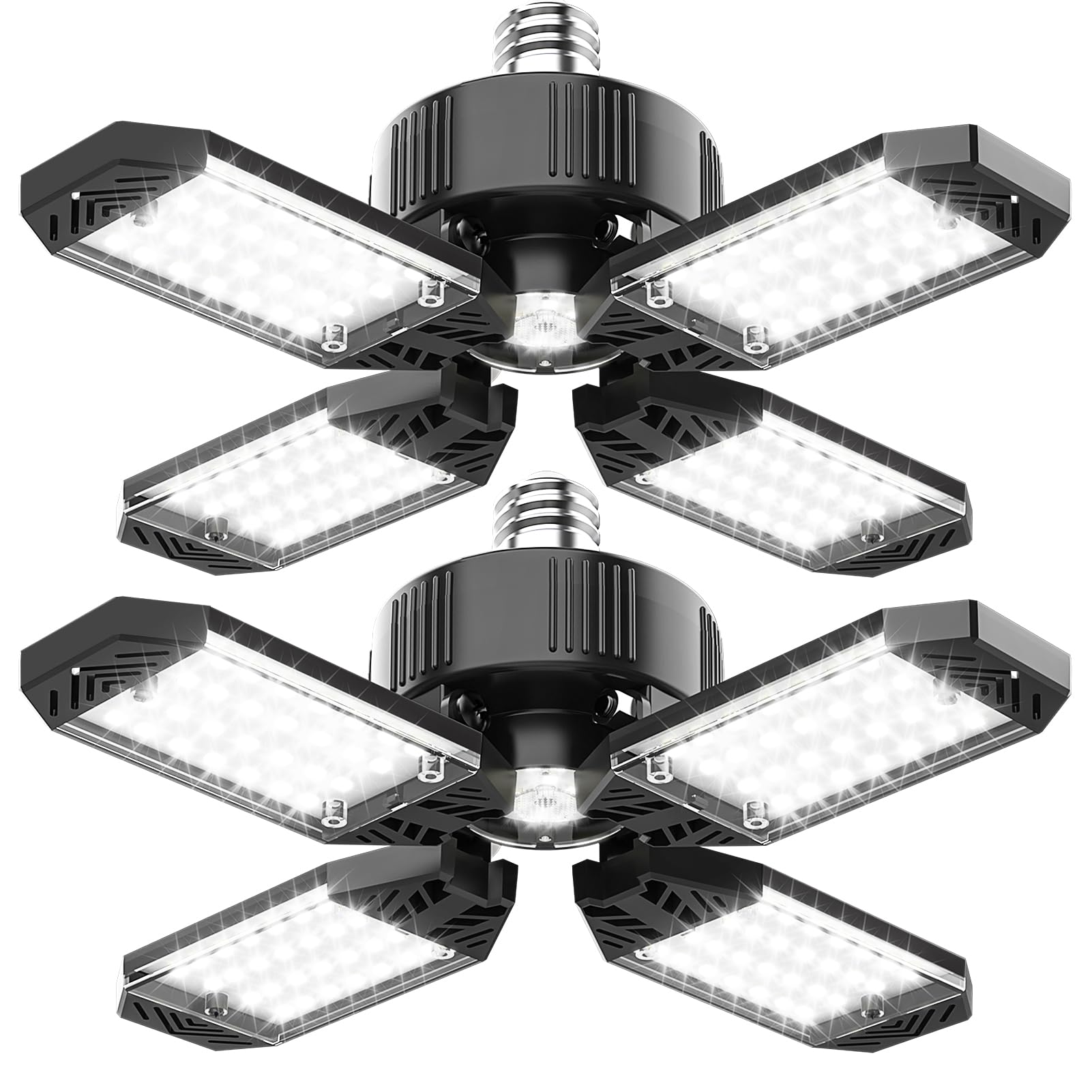 2-Pack 130W 13000LM Adjustable LED Garage Lights with Transformer, E26/E27 Base, 6500K Daylight White - Shop Lighting for Factory, Warehouse, Storage Room & Home Garage - Perfect for Workspaces, Basements and Auto Repair Shops