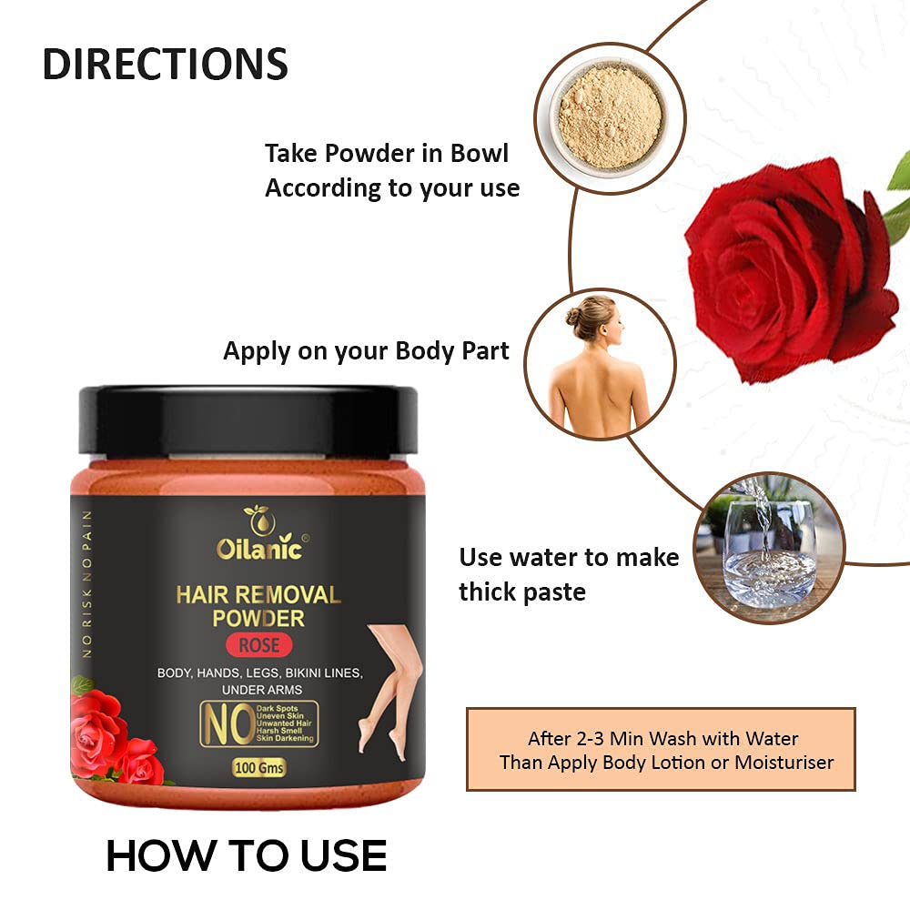 Oilanic Rose Hair Removal Powder - 2 Pack (200g Total) | Natural & Gentle Depilatory for Smooth Skin | Perfect for Legs, Arms, Bikini Line & Facial Hair