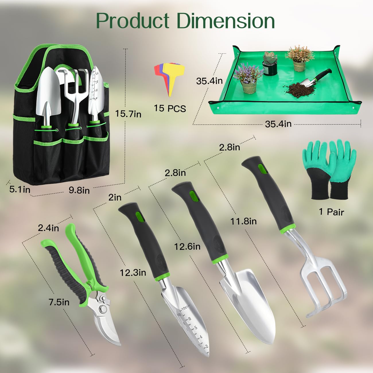 **8PCS Heavy Duty Gardening Tools Set with Non-Slip Rubber Grip & Large Storage Bag - Aluminum Alloy Hand Tools for Planting, Weeding, Digging - Perfect Gardening Gifts for Women & Men (Green)**    *(Ideal for Home Gardens, Landscaping, Backyard Planting & Outdoor Yard Work)*