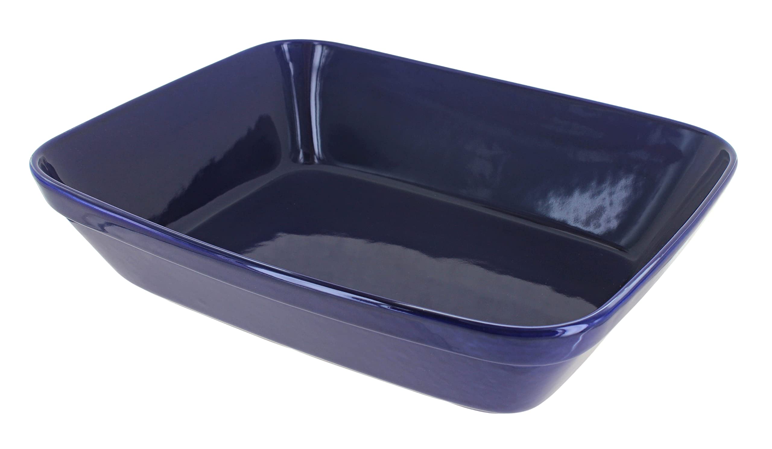 Blue Rose Polish Pottery Cobalt Large Deep Baker - Handmade Ceramic Baking Dish for Casseroles, Pies & Bread | Perfect for Oven, Microwave & Dishwasher Safe | Rustic Farmhouse Kitchen Decor