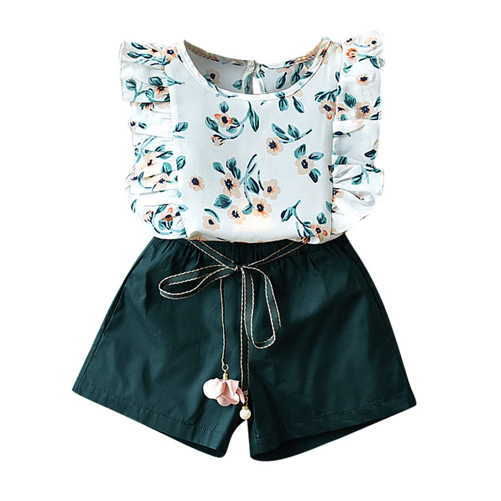 Adorable Baby Girls Outfits Set - Floral Print Toddler T-Shirt & Shorts with Belt | Cute Summer Clothes for Girls | Perfect for Playdates, Birthday Parties & Family Photos