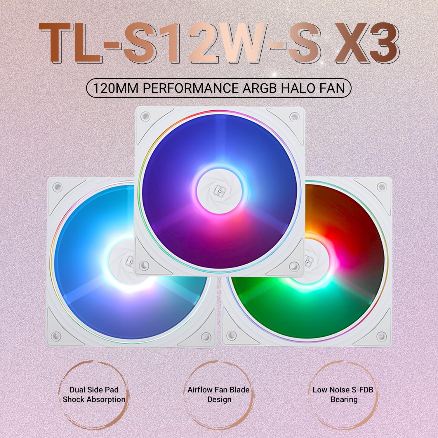 Thermalright TL-S12W-S X3 120mm PWM Silent ARGB CPU Case Fan - 3 Pack, Ultra Quiet Under 23.2dB(A), Perfect for PC Gaming, Workstation Cooling & Liquid/Air CPU Coolers