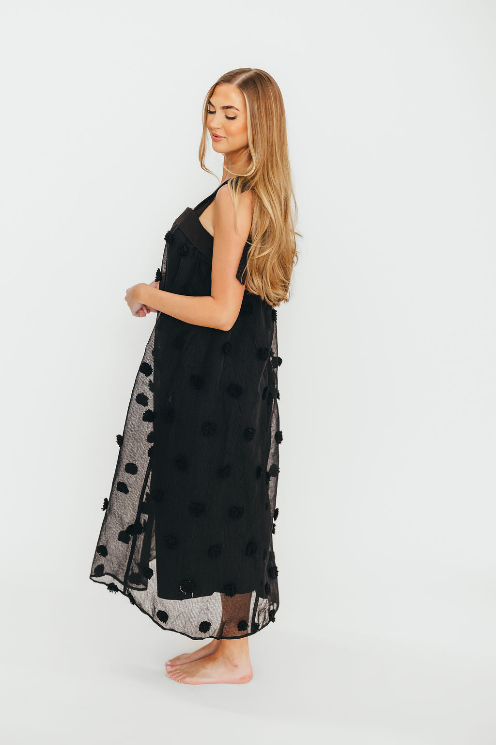 Black Catalina Blossom Embroidery Tie Strap Midi Dress - Floral Summer Dress for Beach Vacation, Garden Party & Date Night
