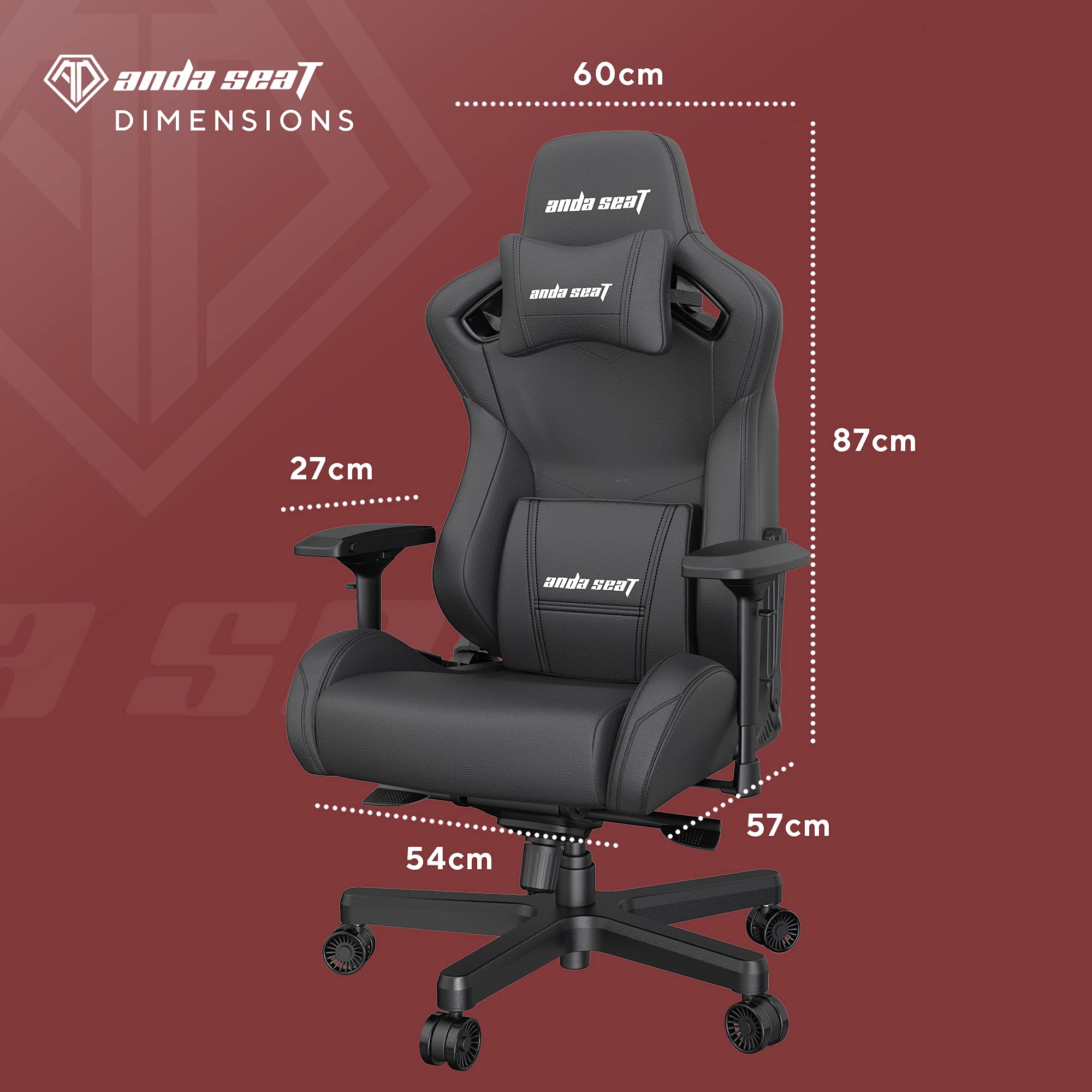 Anda Seat Kaiser 2 Black PVC Leather Gaming Chair - XL Premium Ergonomic Office & Gaming Chair for Adults, Heavy Duty Computer Desk Seat with Memory Foam Lumbar Support & Neck Pillow - Perfect for Esports, Streaming & Long Work Sessions