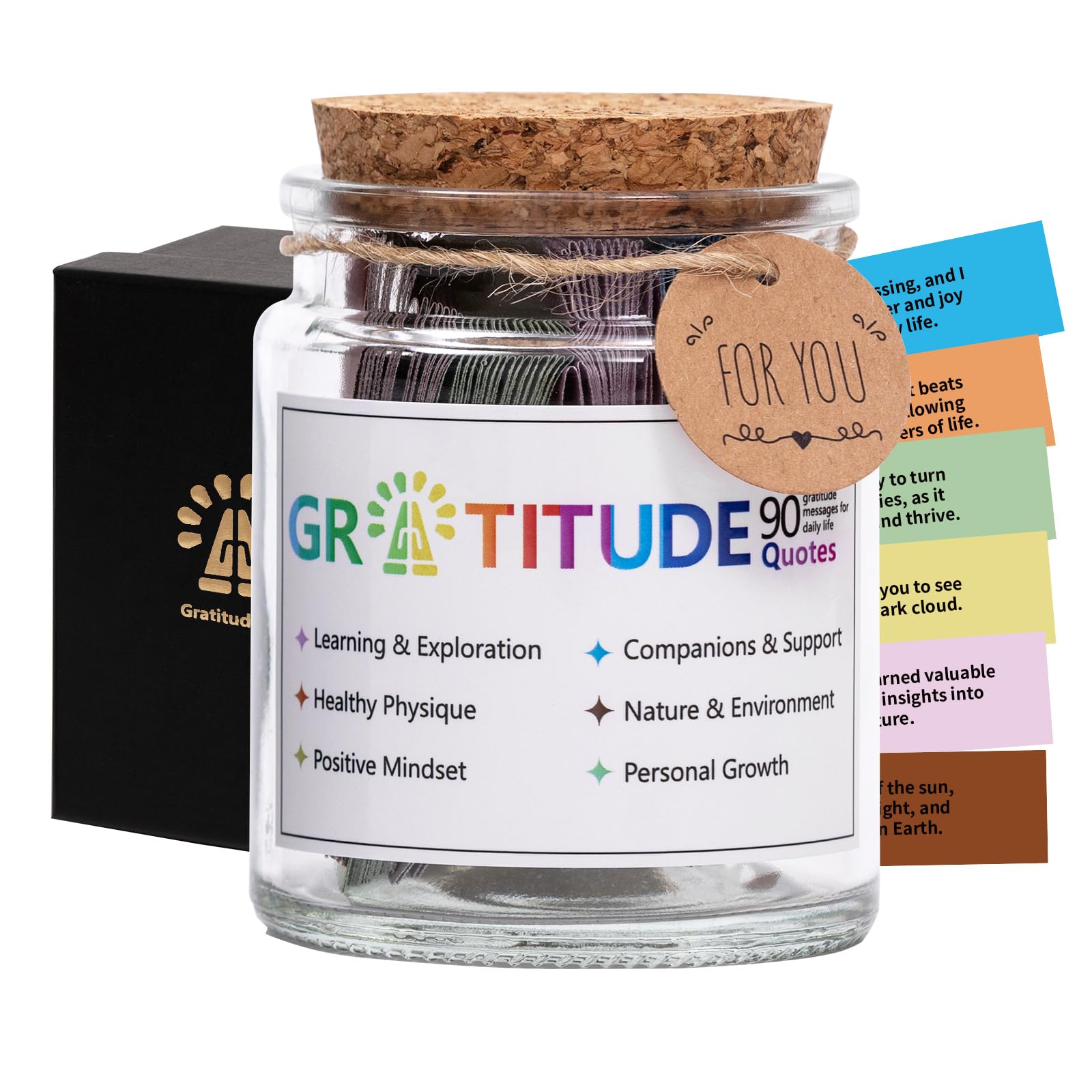 Qunrwe Gratitude Jar with 90 Colorful Notes & Inspirational Quotes - Thoughtful Birthday Gift for Women, Mom, Friends - Perfect for Easter, Graduation & Daily Appreciation - Discover Joy Everyday - Home Decor & Mindfulness Practice