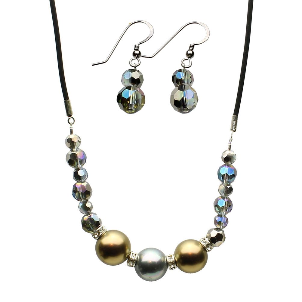 Joyful Creations Simulated Pearl Rubber Cord Necklace & Earrings Set - 18 Inch Fashion Jewelry for Women, Perfect for Weddings, Parties and Everyday Wear