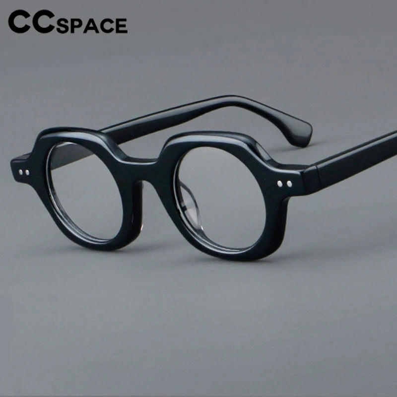 CCspace Unisex Full Rim Flat Top Round Acetate Eyeglasses 301253 - Retro Style Glasses for Men & Women - Perfect for Reading, Fashion & Everyday Wear