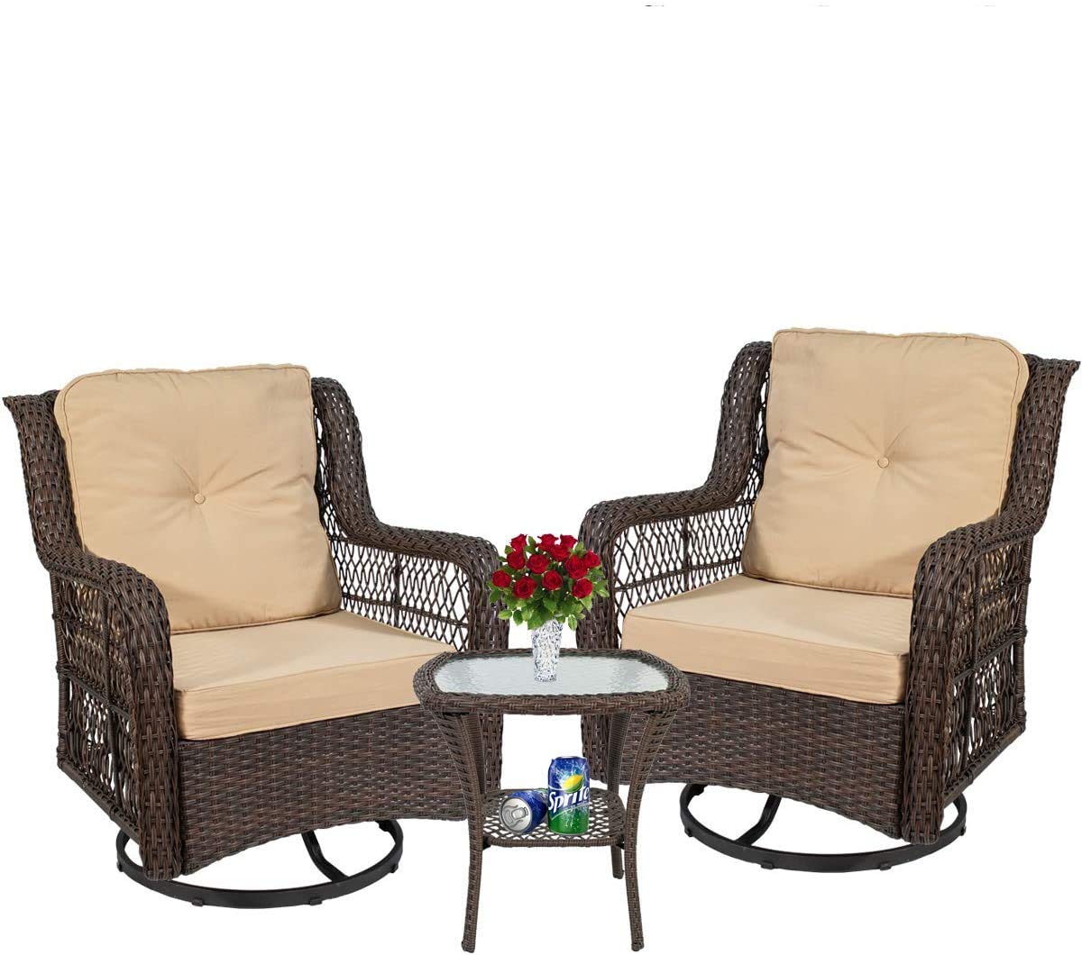 ATR ART TO REAL 20''x20''x20'' All-Weather Wicker Coffee Table with Tempered Glass Top - Indoor/Outdoor Square Storage End Table with Steel Frame - Perfect for Patio, Garden, Living Room & Balcony Decor