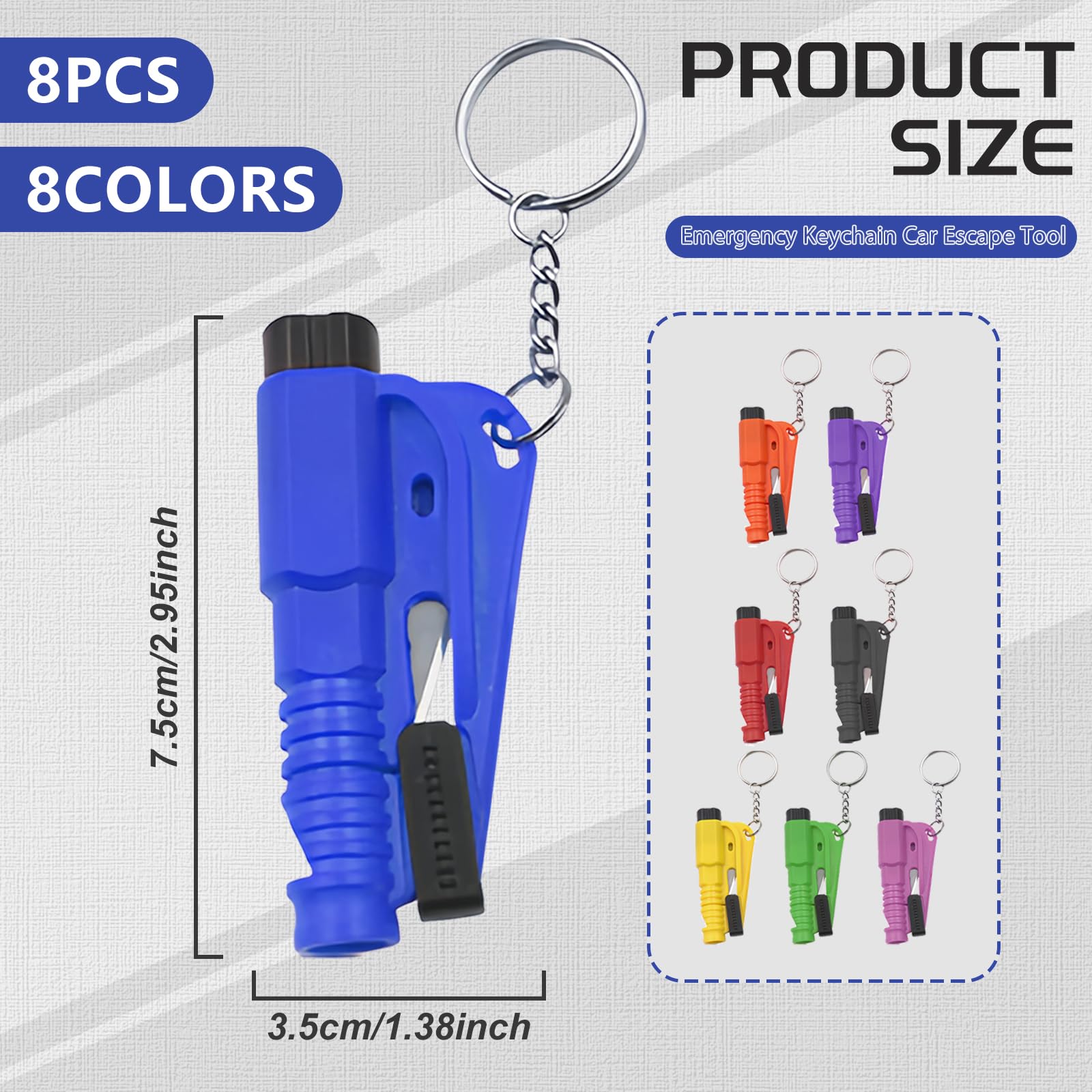 8-Piece Emergency Car Escape Tool Kit - 3-in-1 Window Breaker & Seatbelt Cutter - Automotive Safety Glass Hammer for Vehicle Accidents - Perfect for Roadside Emergencies & Disaster Preparedness