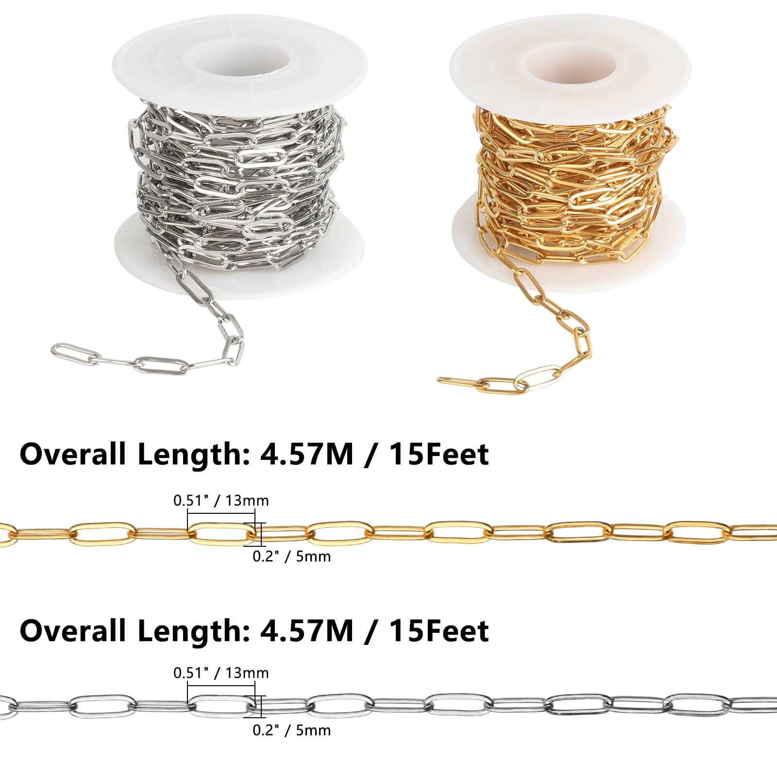 30 Feet Stainless Steel 304 Jewelry Making Chain - 3.5mm Wide Flat Oval Paperclip Link Chain for DIY Bracelets, Necklaces & Jewelry Accessories (Gold/Silver Plated) - Perfect for Crafting, Gifts & Fashion Jewelry Designs