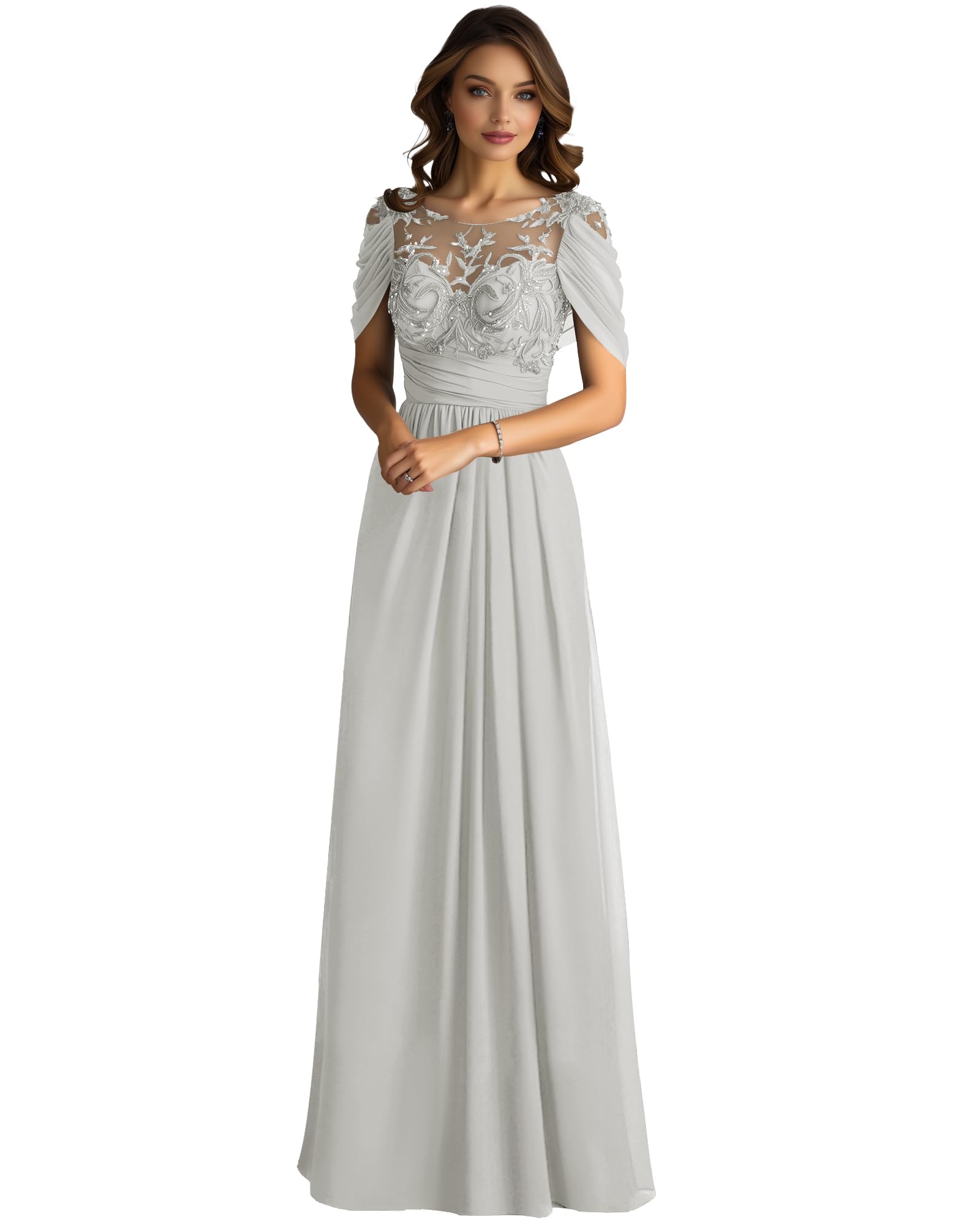 Elegant Long Lace Mother of The Bride Dress 2025 - Pleated Chiffon Gown for Wedding Ceremonies & Formal Events