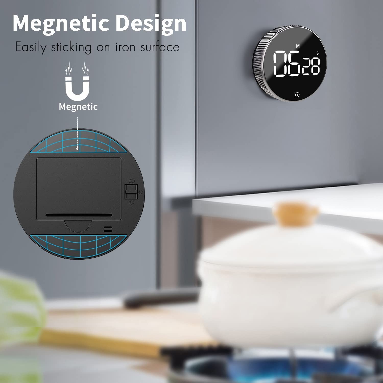 Yagviz Digital Kitchen Timer with Countdown & CountUp - Magnetic, 3-Level Alarm, Large LED Screen, Rechargeable | Perfect for Cooking, Baking, Classroom, Kids & Office Use