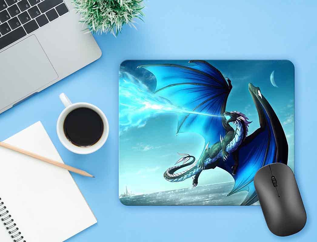 Cold Fire Blue Dragon Anti-Slip Rubber Gaming Mouse Pad - 9.45 x 7.9 Inches Rectangle Computer Mouse Mat for Home & Office Use - Perfect for PC Gaming, Workstations, and Professional Workspaces