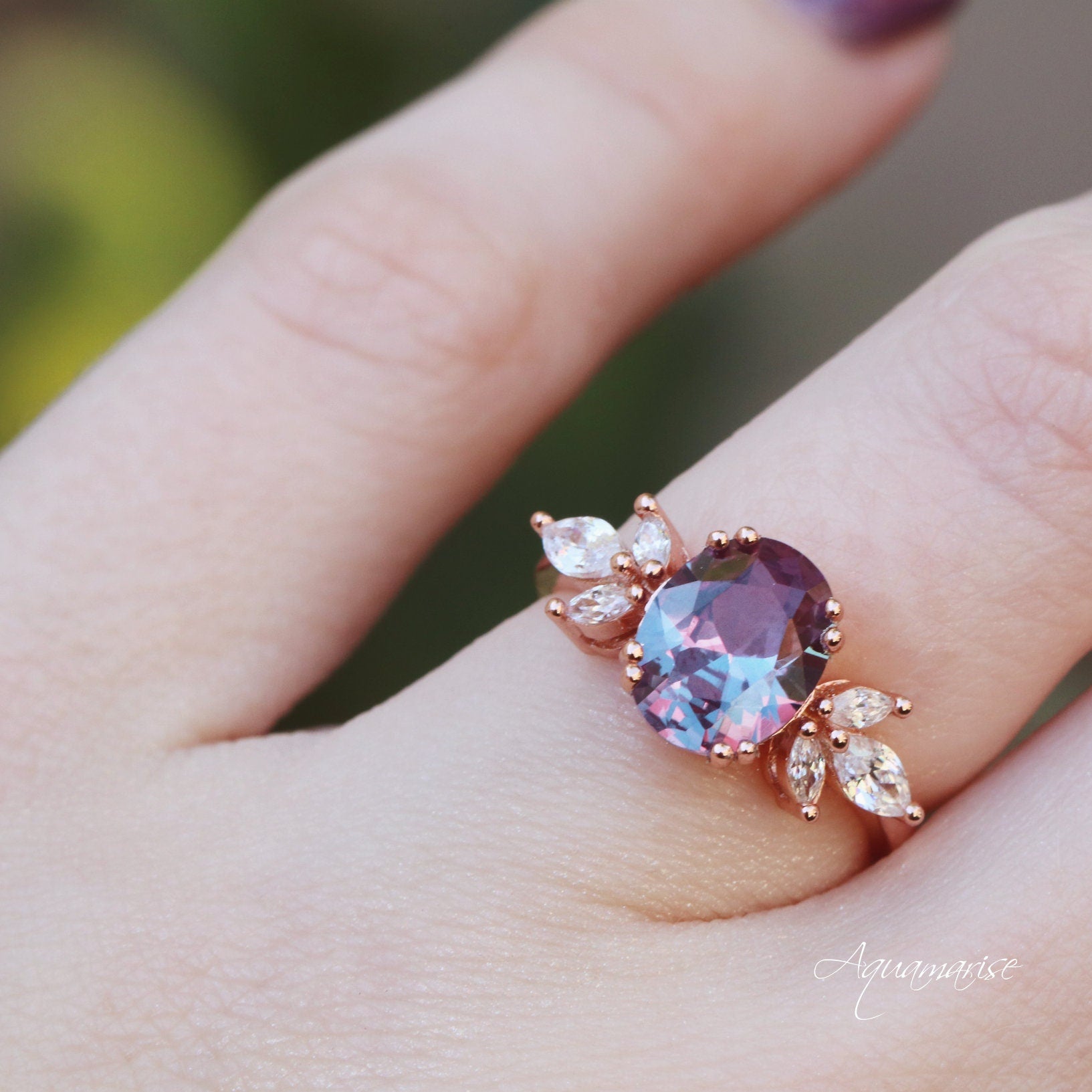 14K Rose Gold Vermeil Alexandrite Ring for Women | Elegant Eva Design | Perfect for Engagement, Anniversary & Gift Giving