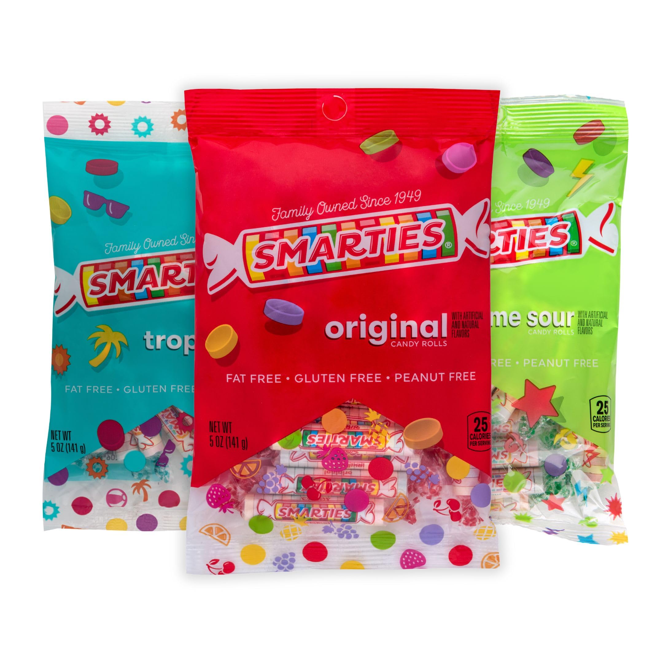 Smarties Candy Triple Variety Pack - Gluten Free, Vegan, Assorted & X-Treme Sour Flavors - Bulk Halloween Candy (5 oz, Pack of 3) - Perfect for Parties, Trick-or-Treating & Office Treats
