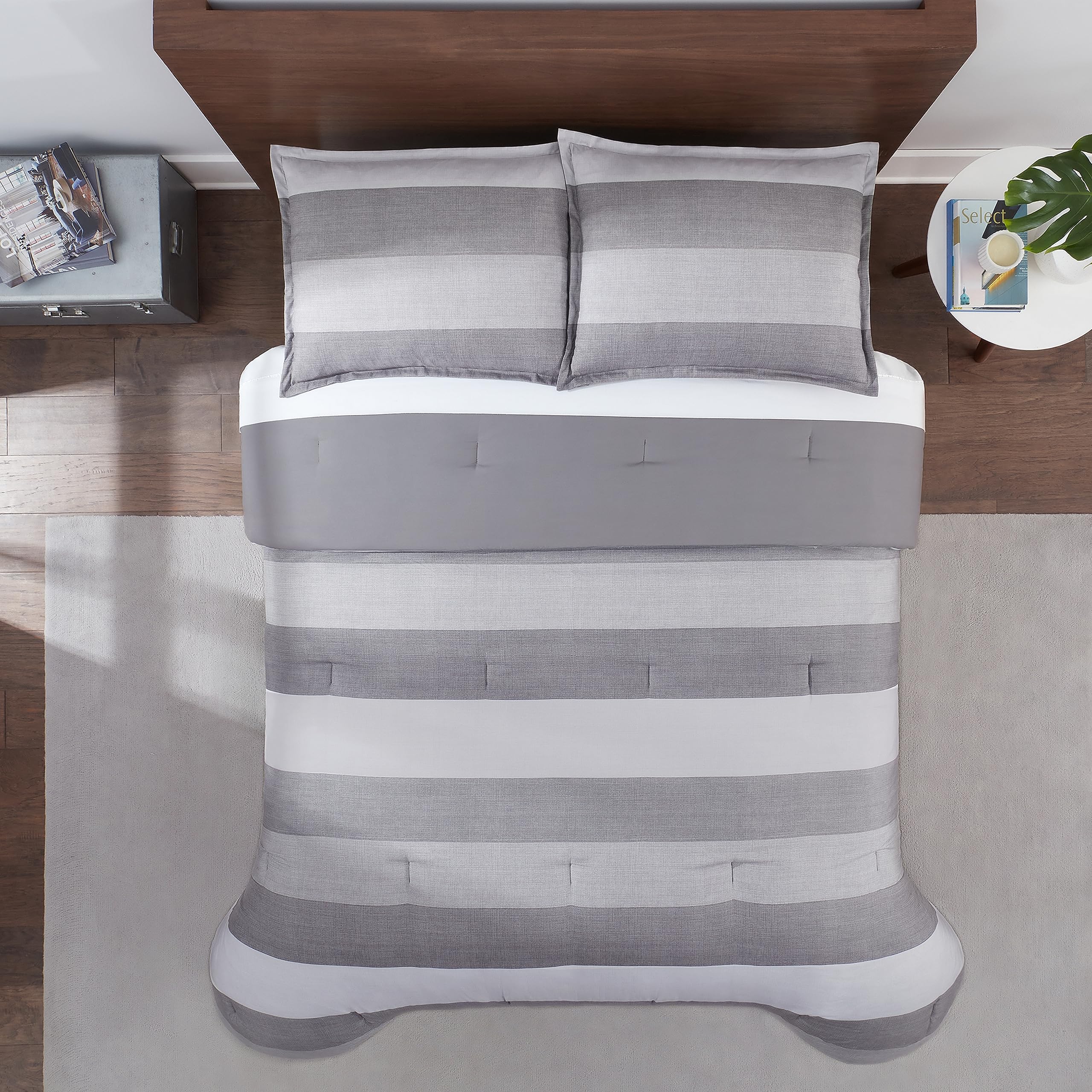 Serta Simply Clean Billy Soft Modern 2-Piece Jersey Striped Comforter Set with Pillowcase - All-Season Twin/Twin XL Grey Bedding - Perfect for Cozy Bedrooms, Guest Rooms & Dorm Decor