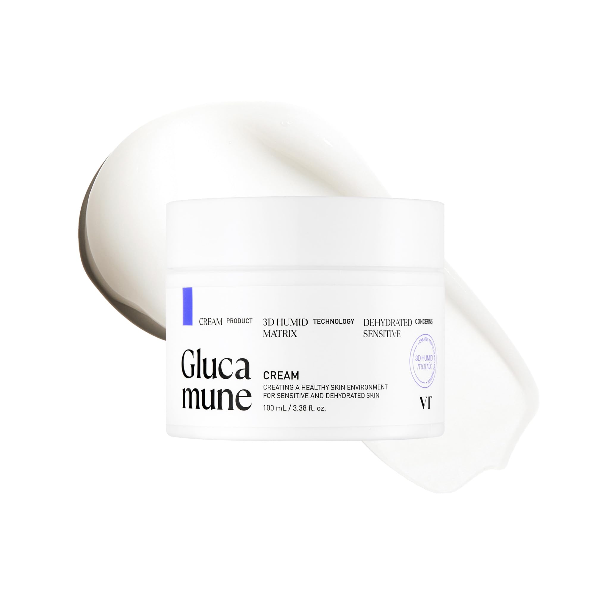 VT COSMETICS Glucamune Cream - Vegan Hydrating Face Moisturizer for Dry & Sensitive Skin | Hypoallergenic, Fragrance-Free with Beta-Glucan & Glucosamine | Korean Skincare for Glass Skin Glow (3.38 fl Oz) | Perfect for Daily Hydration & Nighttime Skincare Routine