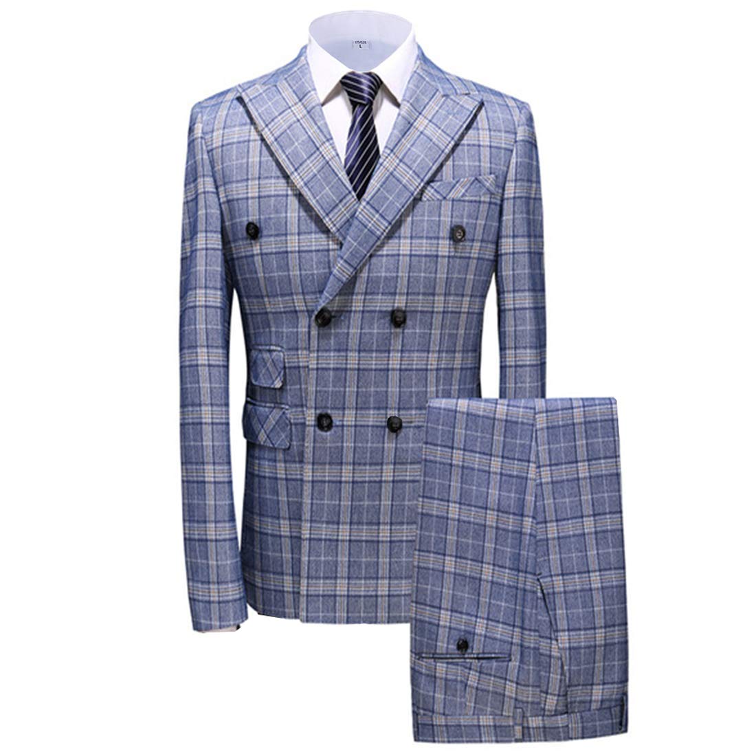 Men's 3-Piece Slim Fit Plaid Tuxedo Suit Set (Blazer, Vest & Pants) for Wedding, Groomsmen & Formal Events - Two Button Double Breasted Business Suit for Prom, Office & Special Occasions