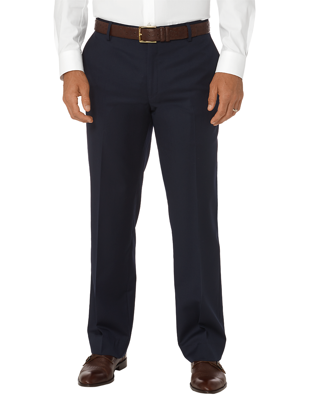 Tailored Fit Wool Gabardine Flat Front Dress Pants for Men - Navy Blue | Professional Office Wear & Business Casual Attire