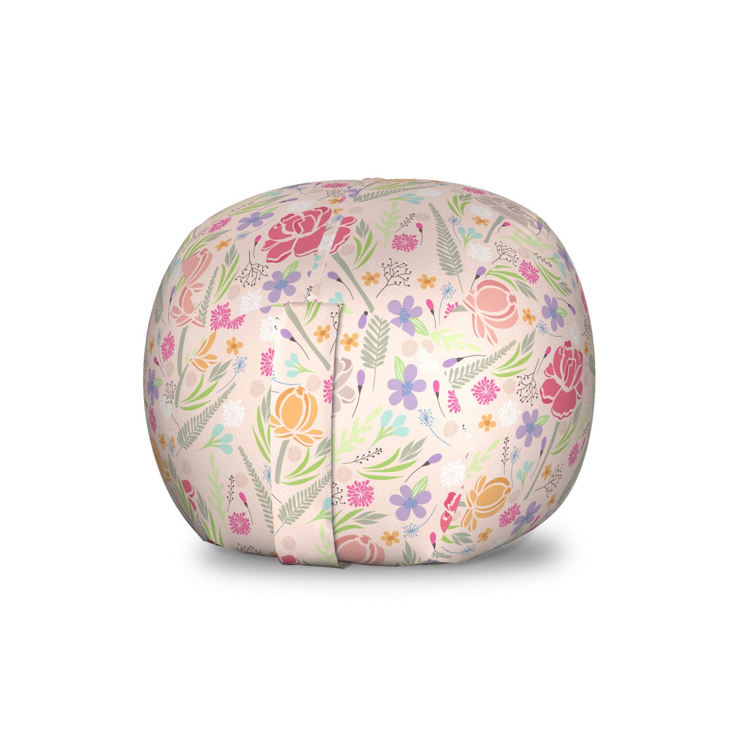 Ambesonne Botany Storage Toy Bag Chair - Washable Stuffed Animal Organizer with Spring Garden Wildflowers & Peonies Design, Small Multicolor for Kids Room, Nursery, or Playroom Organization