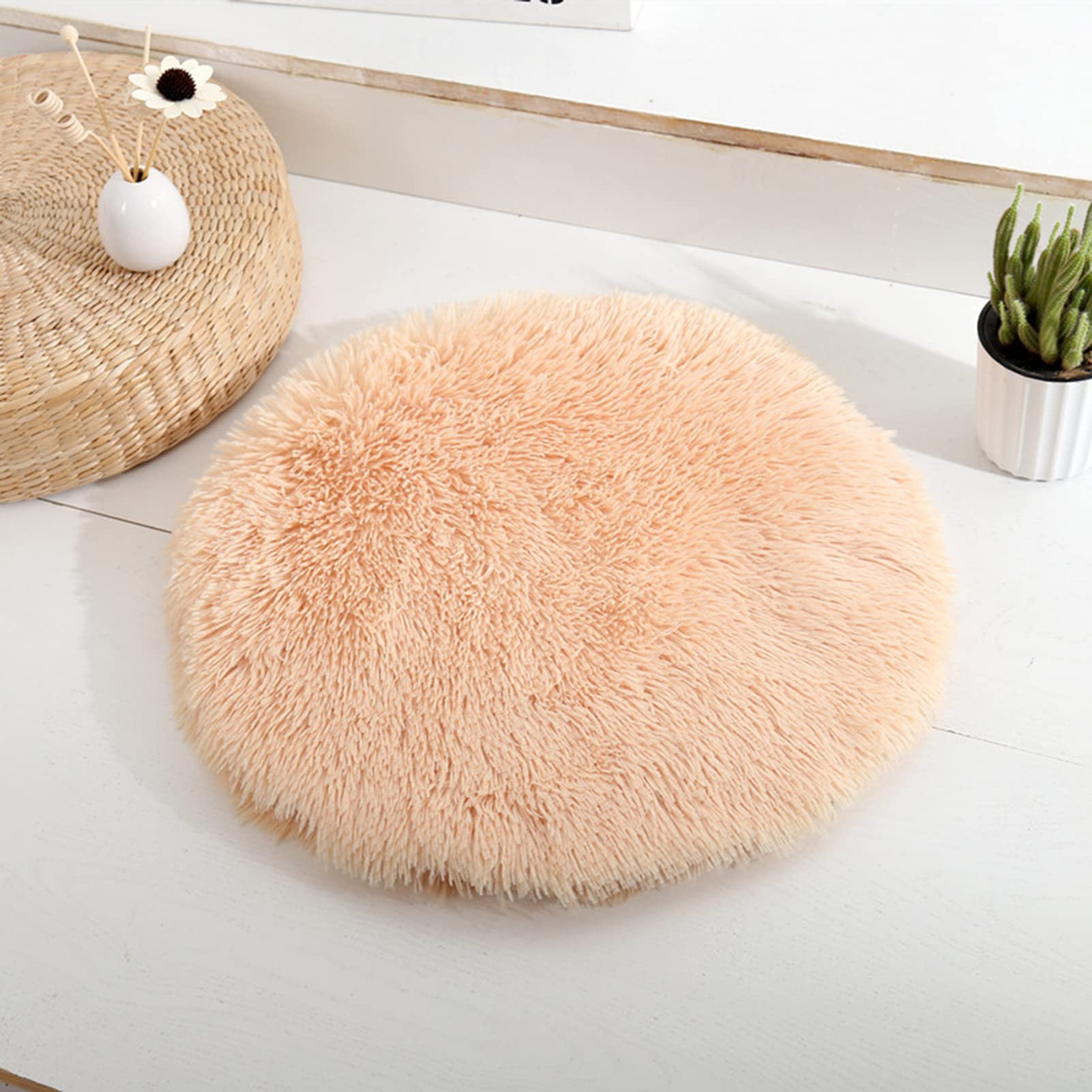 Galand Round Plush Cat Bed & Dog Bed for Small, Medium & Large Pets - Soft Comfy Washable Fluffy Pet Bed with Calming Effect in Apricot Color | Perfect for Cozy Napping in Living Room or Bedroom