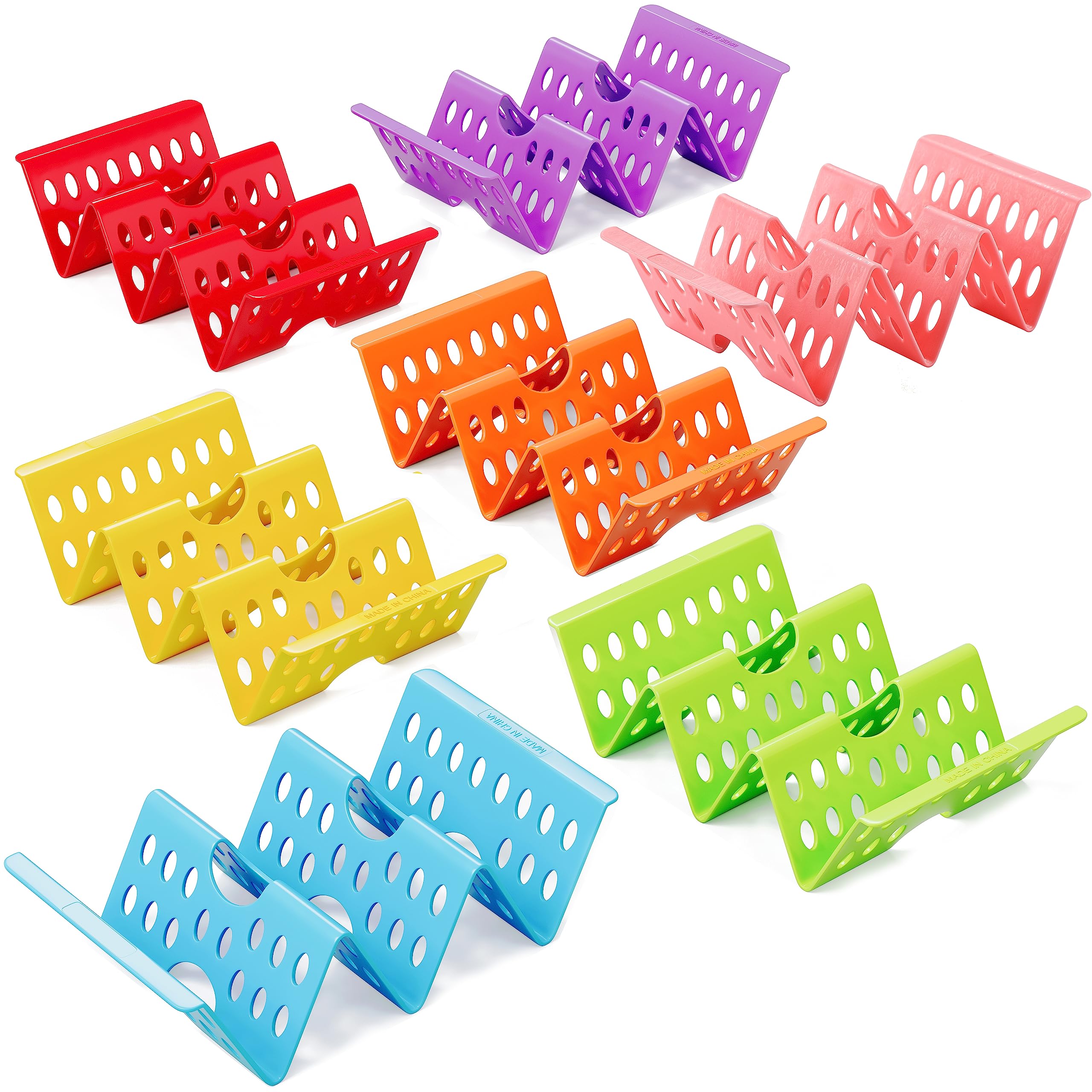 7PCS Colorful Taco Holder Stands - Set of 6 or 4 Premium Large Taco Tray Plates | Holds 2-3 Tacos Each | BPA Free, Dishwasher & Microwave Safe | Perfect for Taco Tuesday Parties, Mexican Fiesta & Family Gatherings