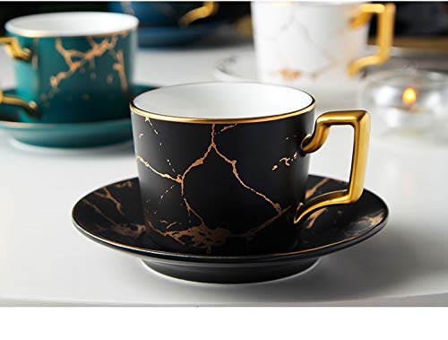 Premium Italian Marbled Gold Trim Coffee Cup and Saucer Set - Elegant Ceramic Tea Set for Home, Cafe & Gifts (1 Cup + 1 Saucer, Shine Black) | Perfect for Afternoon Tea, Coffee Breaks & Sophisticated Entertaining