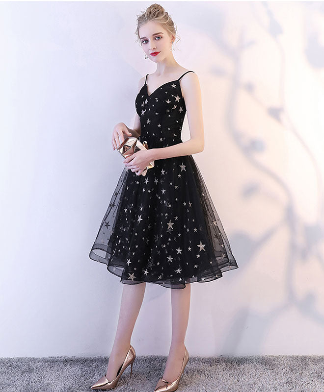 Elegant Black V-Neck Tulle Short Prom Dress for Women - Perfect for Homecoming, Cocktail Parties & Special Occasions